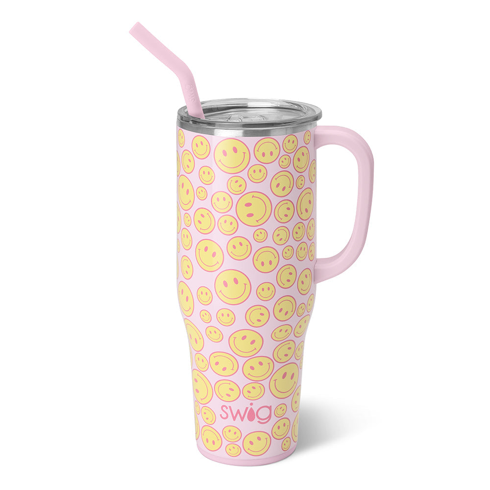 Oh Happy Day Mega Mug 40oz - Large Insulated Tumbler with Lid & Straw - Perfect for Coffee, Tea & Cold Drinks - Great for Office, Travel & Outdoor Activities