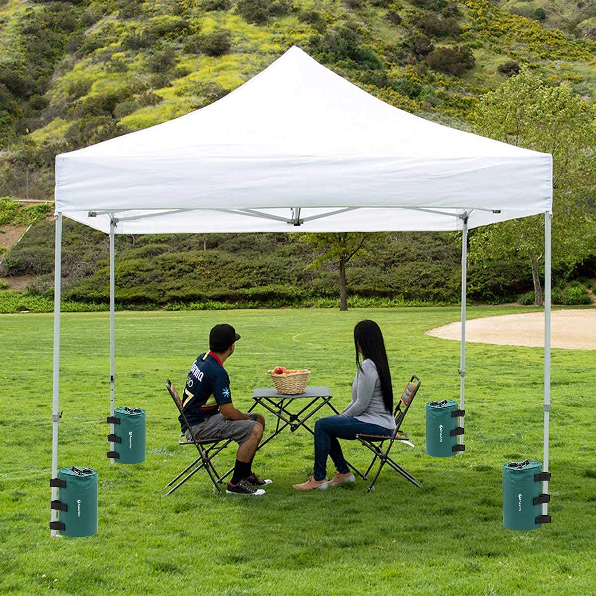 Canopy Water Weights Bags - Heavy Duty 6 Pack (Green) for Stabilizing Canopies, Tripods, Speaker Stands & Tents | Perfect for Outdoor Events, Camping, Tailgating & Beach Use