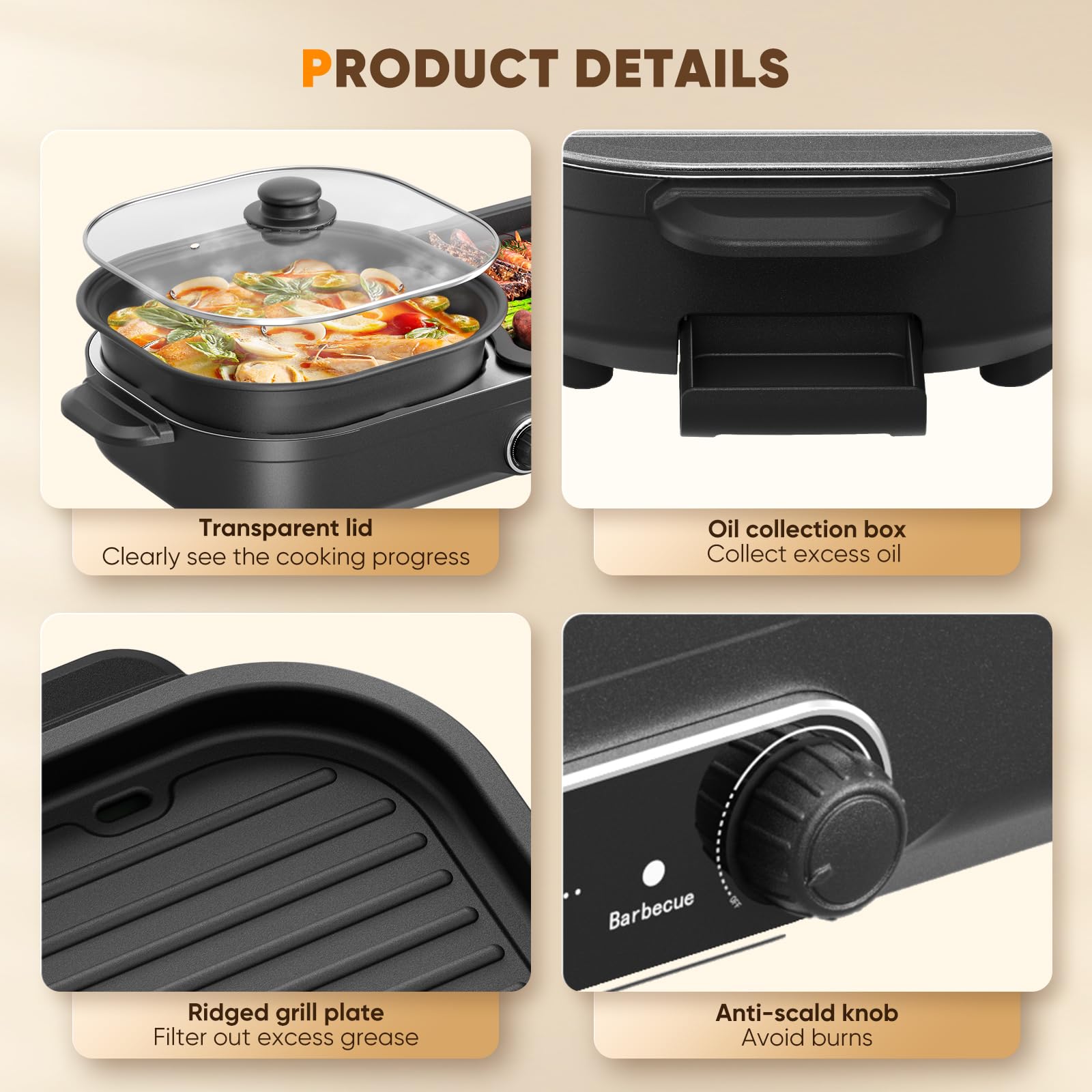 Electric Hot Pot with Grill - Korean BBQ & Shabu Shabu Combo, Non-Stick Removable Pot, Adjustable Temperature Control for Indoor Cooking | Perfect for Family Gatherings, Dinner Parties & Asian Cuisine Lovers