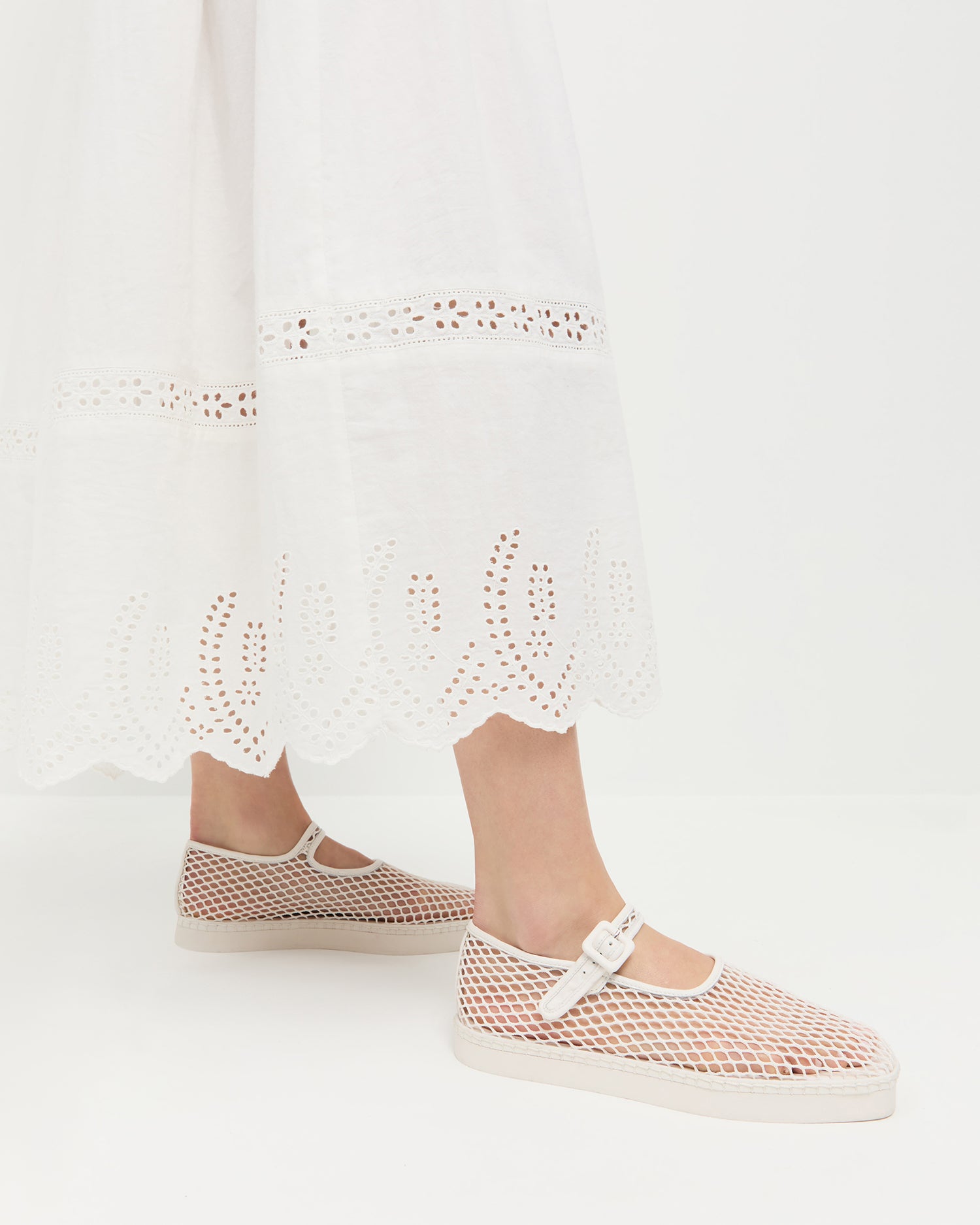 Rita White Netted Mary Jane Shoes - Elegant Women's Lace-Up Casual Flats for Daily Wear & Office Outfits