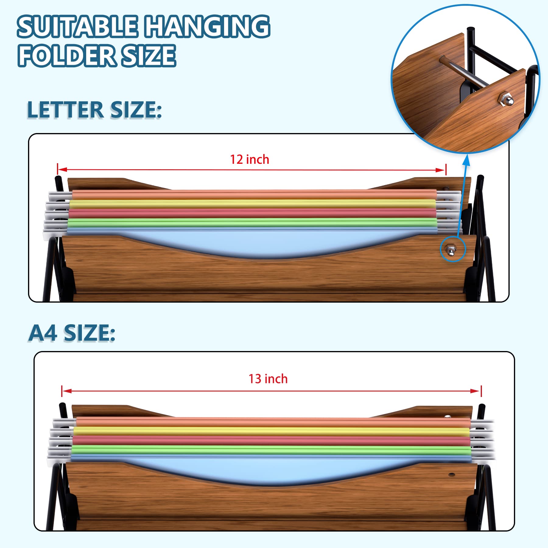 LUCYCAZ 4-Tier Wooden File Organizer for Desk - Letter & A4 Size Hanging File Holder | Office, School & Home Desktop Storage Solution | Perfect for Documents, Bills, and Stationery Organization (Black)