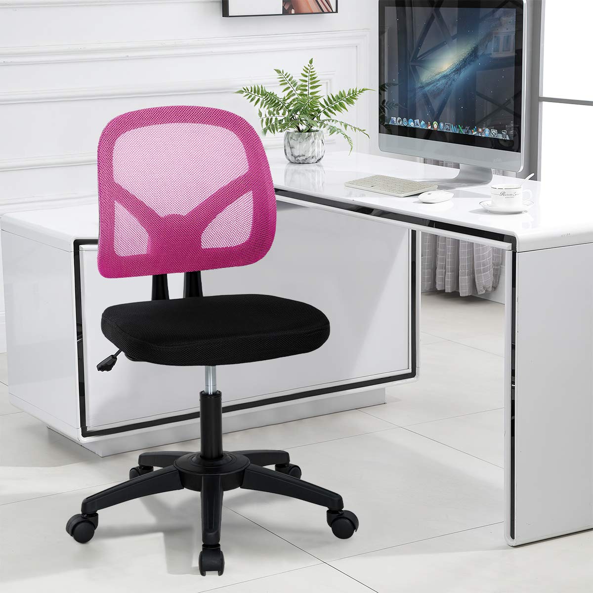 Ergonomic Mesh Office Chair with Lumbar Support - Adjustable Height Swivel Task Chair, No Arms, 18.3