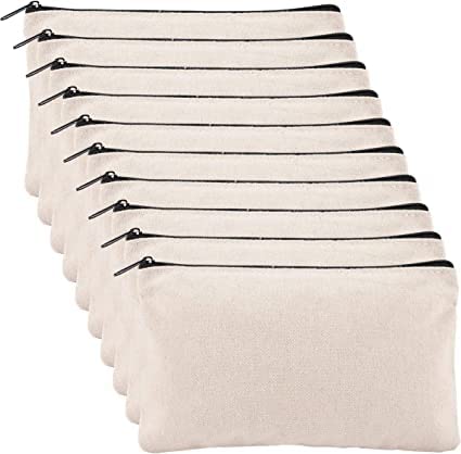 DIY Natural Cotton Canvas Makeup Pouch - Blank Zippered Toiletry Bag for Travel, Stationery & Crafts | Eco-Friendly Pen Pencil Case | Perfect for School, Office & Gift Giving (White, Pack of 8)