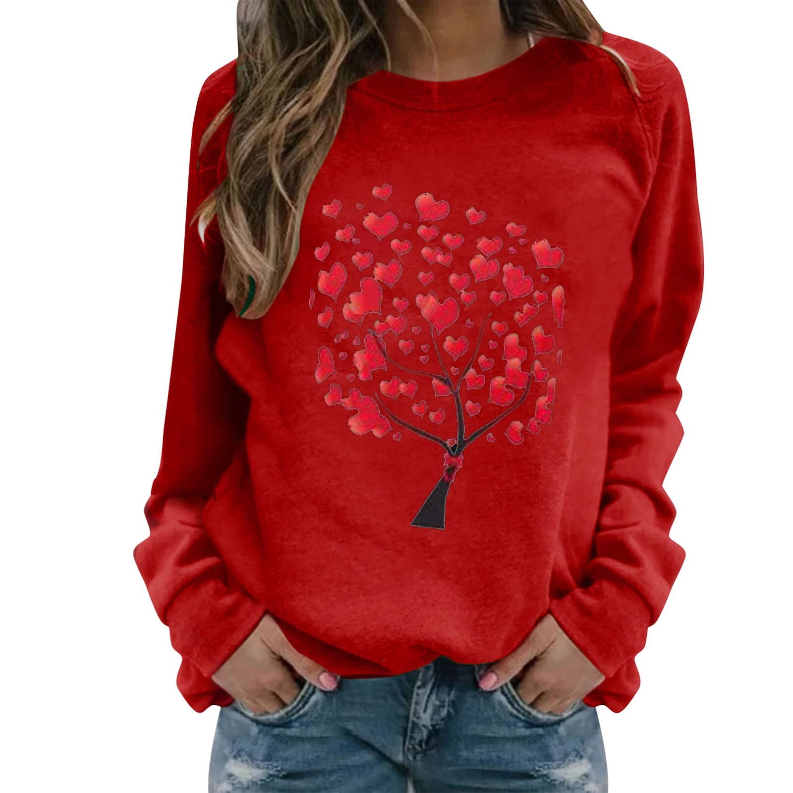 Women's Love Print Crewneck Sweatshirt - Long Sleeve Pullover Top for Casual Fall & Winter Wear | Perfect for Daily Outfits, Layering and Cozy Loungewear
