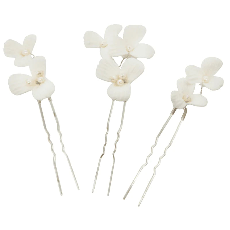 Elegant Ivory Ceramic Floral Bridal Hair Pins Set for Weddings - Vintage-Inspired Hair Accessories for Brides, Bridesmaids & Special Occasions (Style #9779)