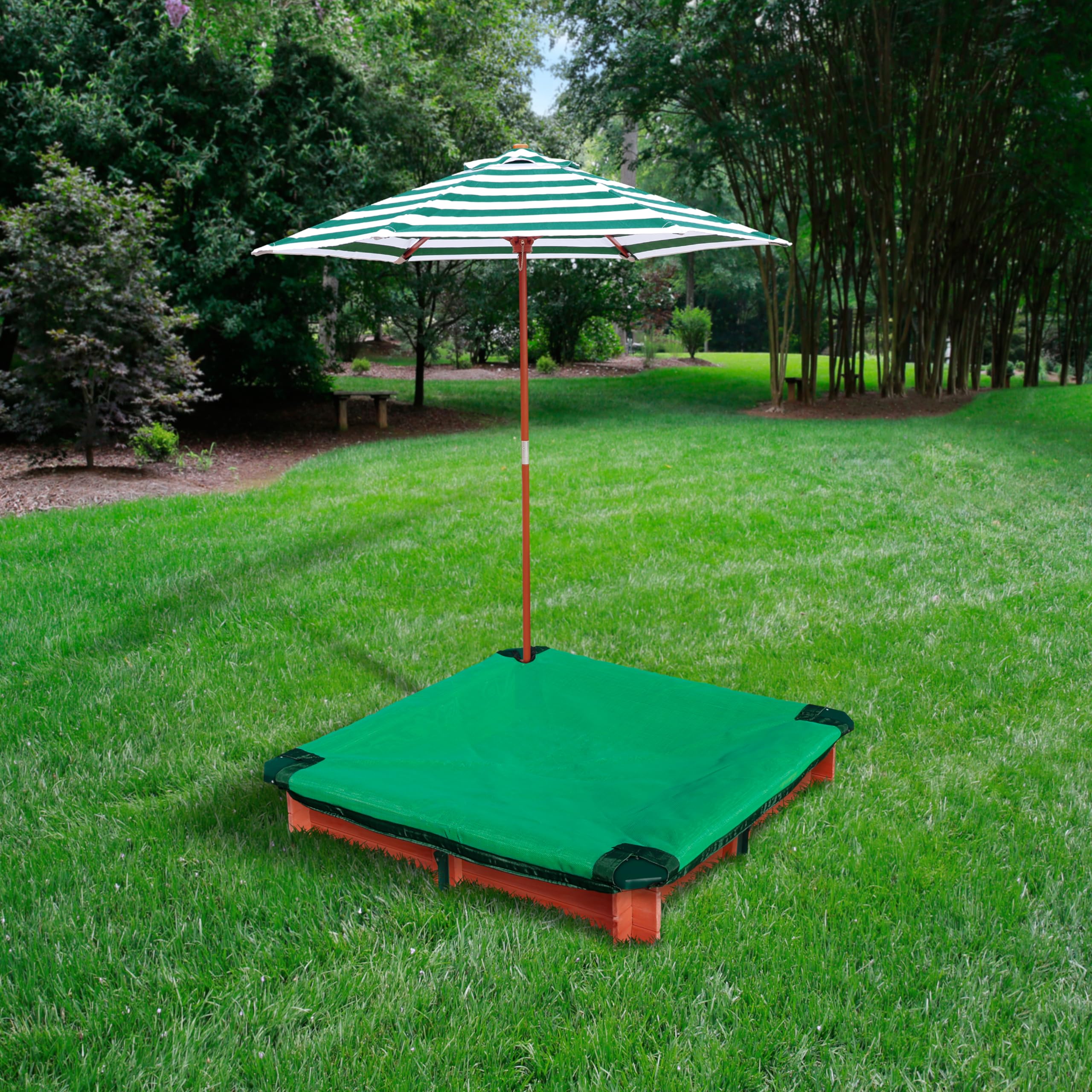 Gorilla Playsets 02-3019 Square Wooden Sandbox with Cover & Umbrella - 45.5