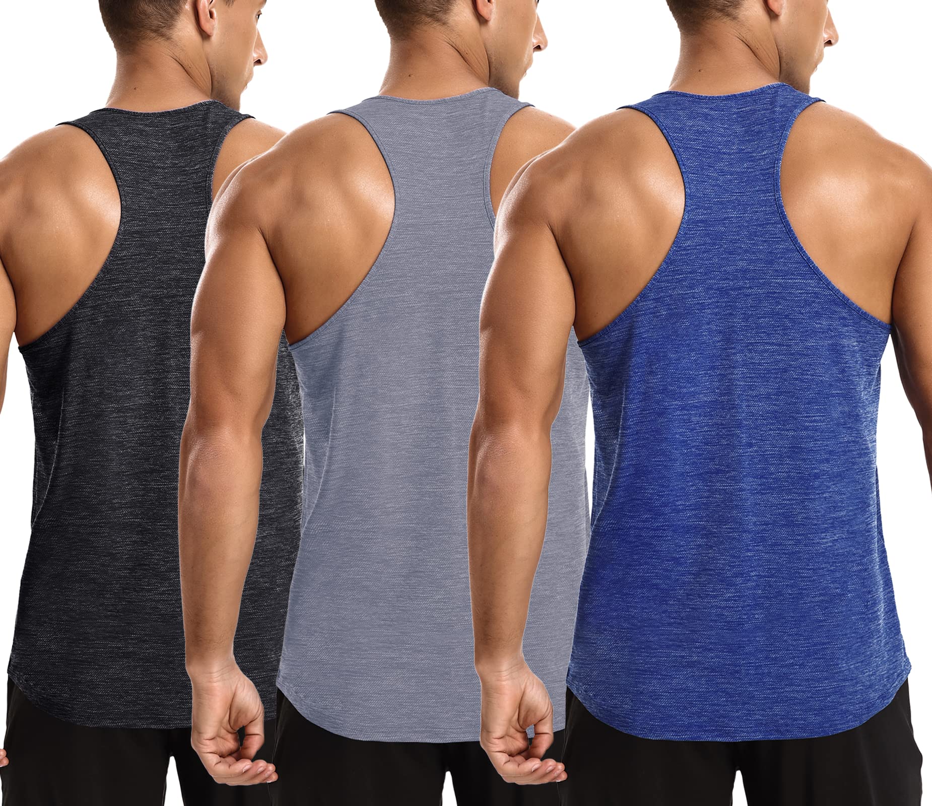 LecGee Men's 3 Pack Moisture Wicking Y-Back Tank Tops - Breathable Gym Workout Shirts for Bodybuilding & Fitness - Sleeveless Athletic Shirts for Running, Weightlifting & Summer Outdoor Activities