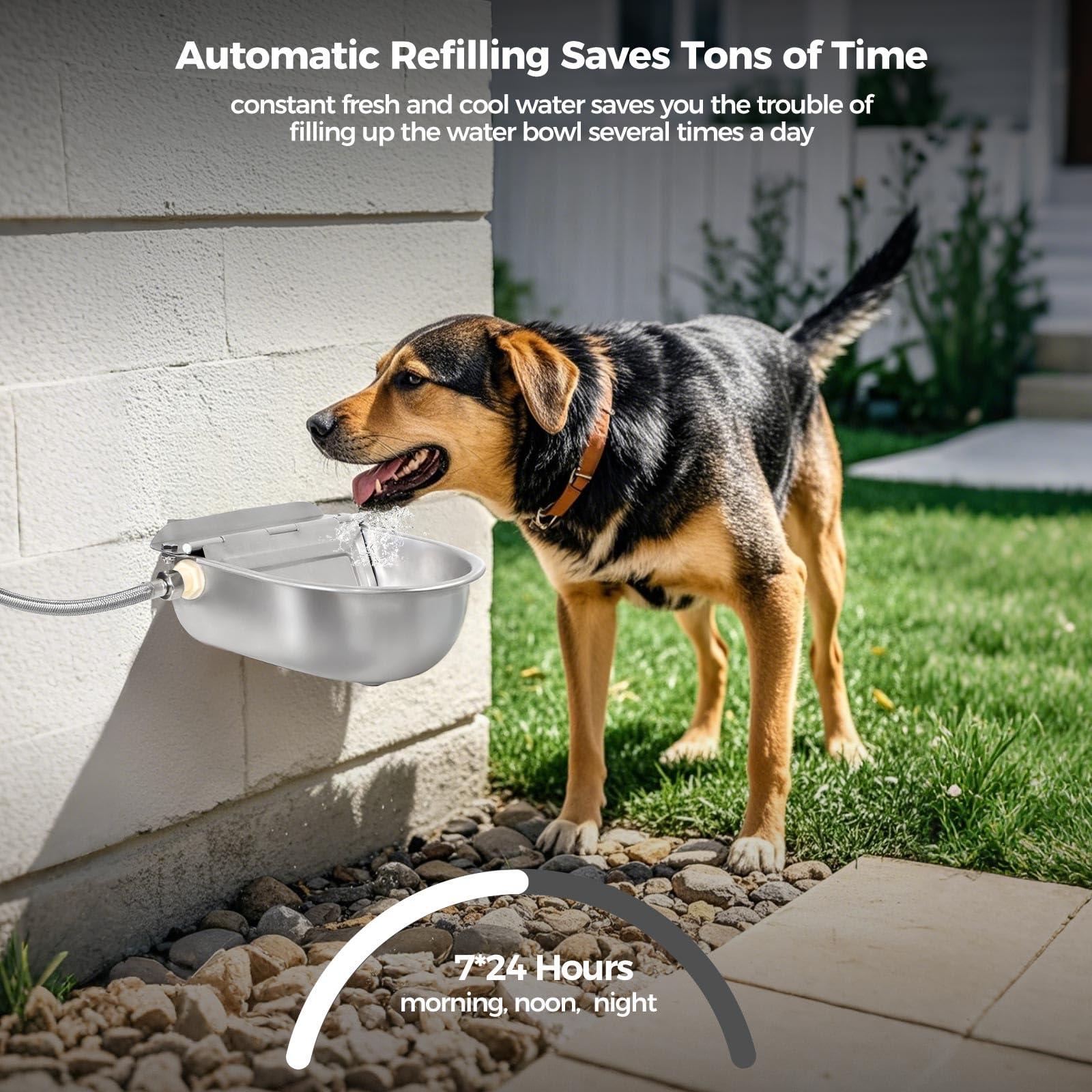 BinetGo Automatic Dog Water Dispenser - Stainless Steel Outdoor Pet Water Bowl with Bite-Resistant Design, Drain Plug & Float Valve - Ideal for Dogs, Goats & Livestock - Perfect for Backyards, Farms & Outdoor Use