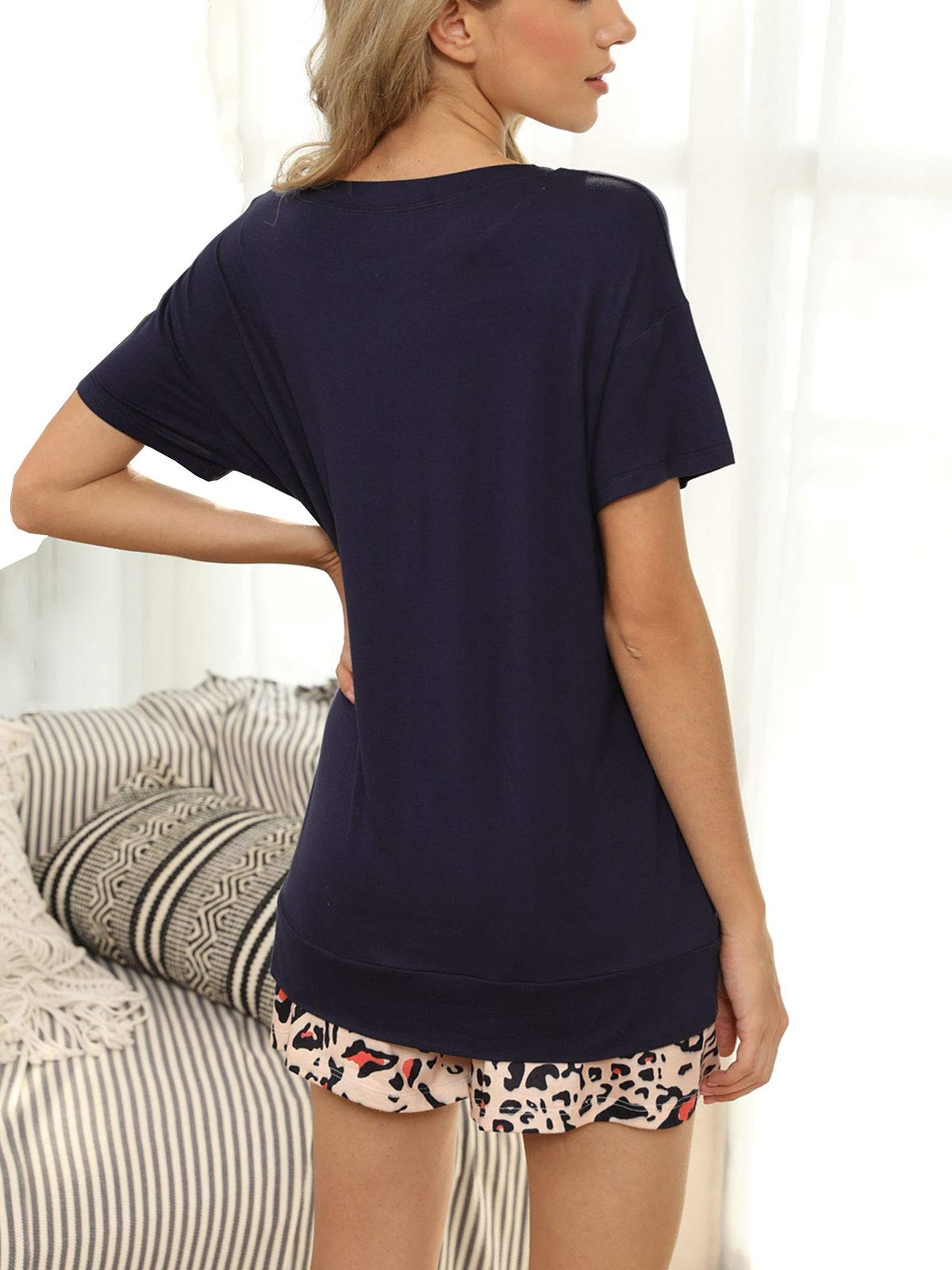 Women's 2-Piece Lounge Set - Soft Short Sleeve Pajama Shorts Outfit | Comfortable Sleepwear & Loungewear for Home, Travel & Relaxation