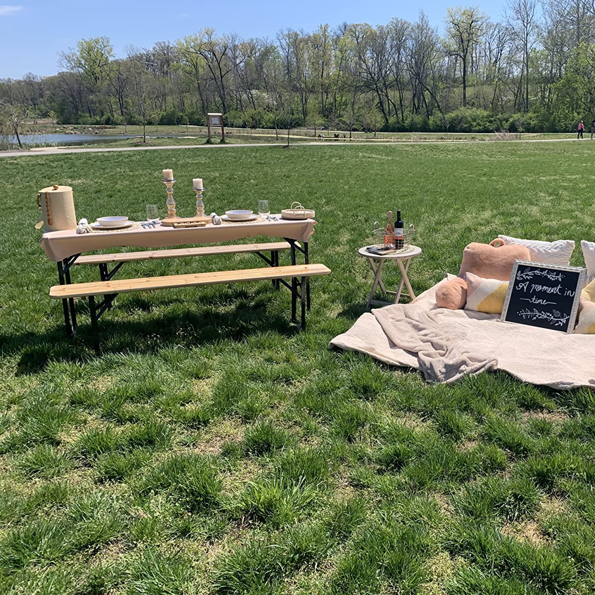 69'' 3-Piece Portable Folding Wooden Picnic Bench Set with 30'' Beer Table - Outdoor/Indoor Dining Furniture for Patio, Garden, Camping & Backyard Gatherings