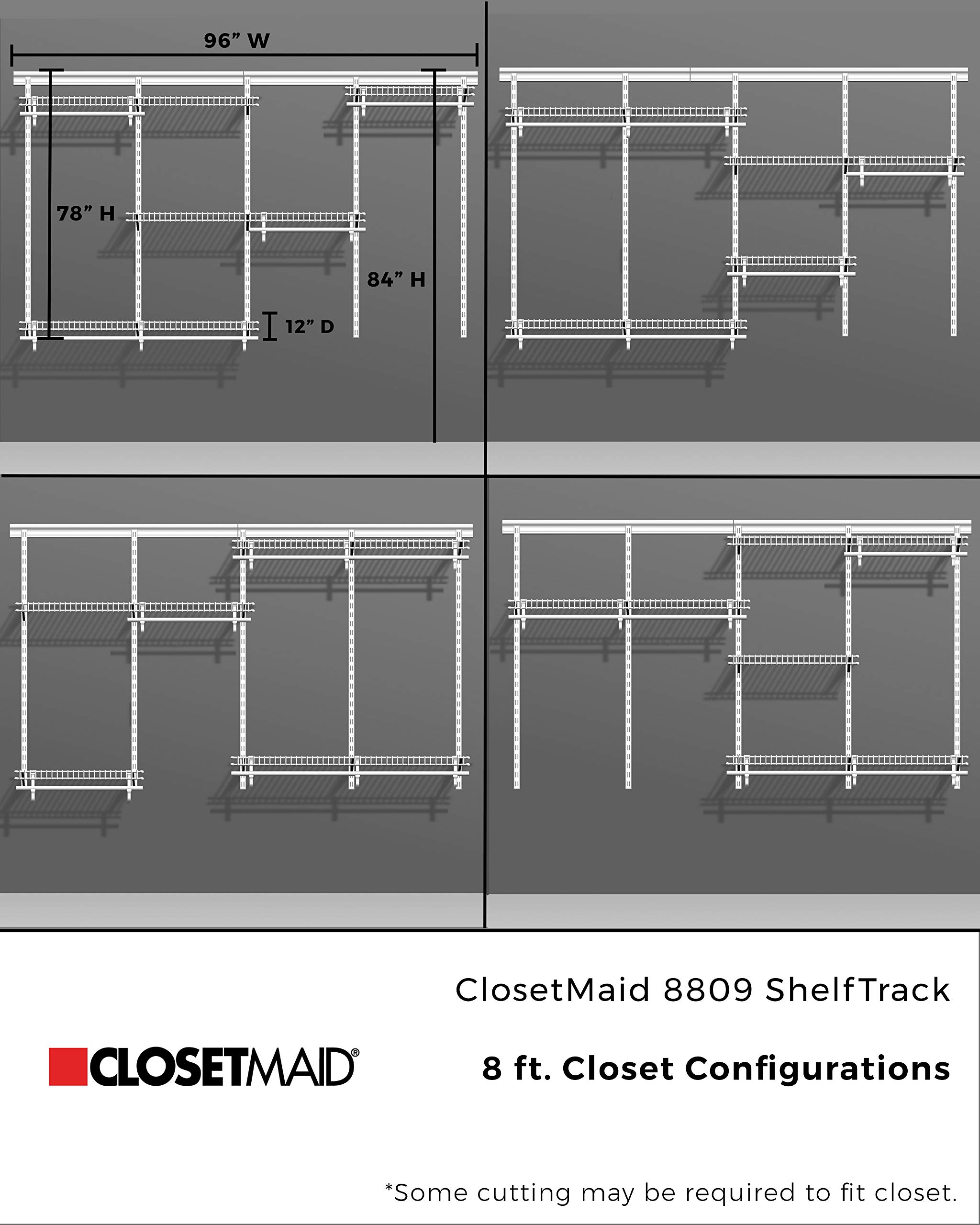 ClosetMaid Adjustable Wire Closet Organizer System 5-8 Feet with Shelves & Clothes Rods - Durable Steel Closet Storage Solution for Bedroom, Walk-in Closet & Home Organization (White)