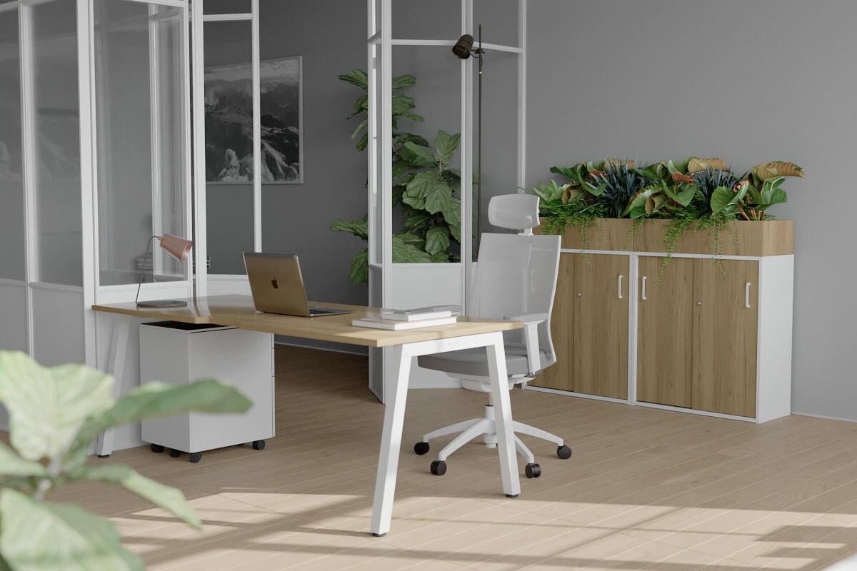 Premium Quadro A Legs Office Desk - 1400L x 800W with Cable Management Scallop | Modern Workstation for Home Office, Study & Conference Room