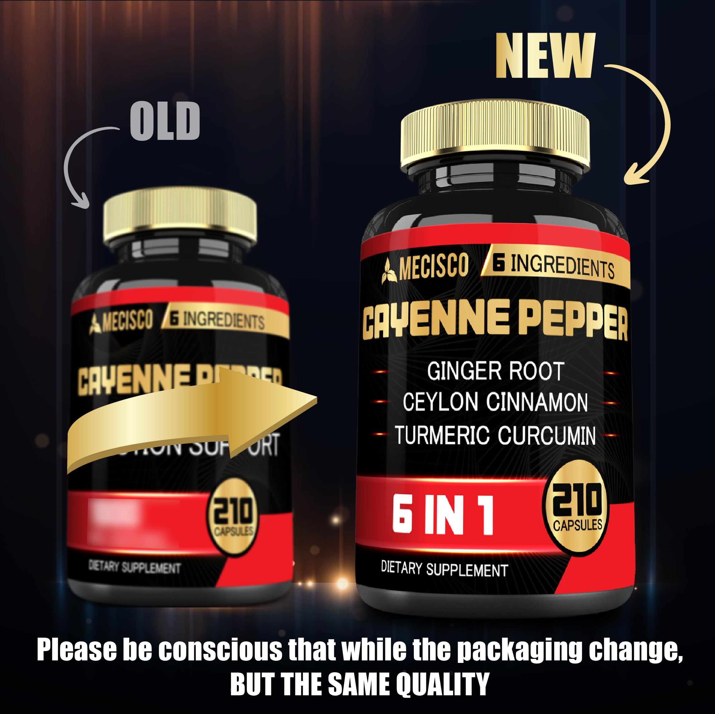 6-in-1 Cayenne Pepper Extract Capsules with Organic Turmeric Curcumin, Black Pepper & Ginger - Supports Digestion, Heart Health, Immunity & Joint Function - 210 Vegan Capsules - Perfect for Daily Wellness & Active Lifestyle
