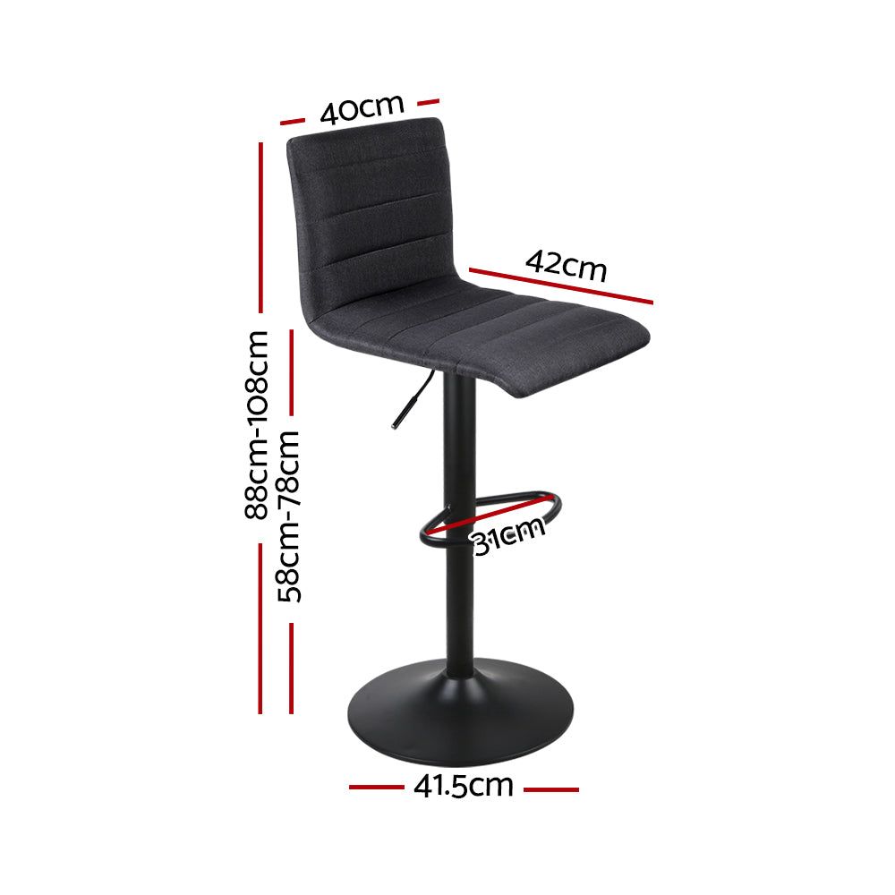 4 Bar Stools with Gas Lift Mechanism - Black Linen Fabric Counter Height Stools for Kitchen Island, Bar, or Dining Room