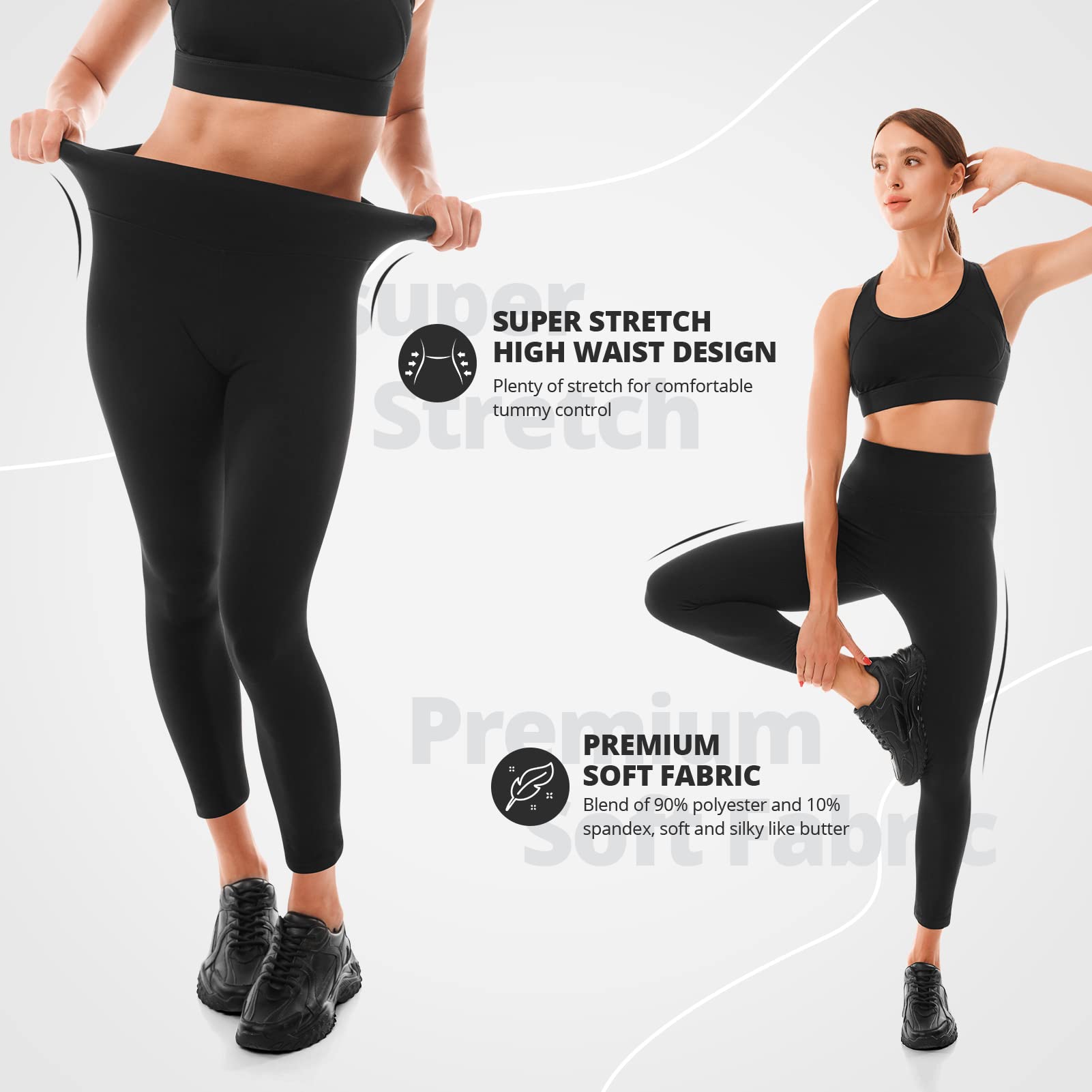 Walifrey Women's High Waist Yoga Pants - Opaque Black Workout Leggings for Gym, Running & Sports - Comfortable Stretchy Tights for Fitness & Daily Wear