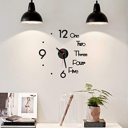 Modern DIY 3D Mirror Wall Clock - Frameless Sticker for Home, Office & Kids Room Decor (Black)