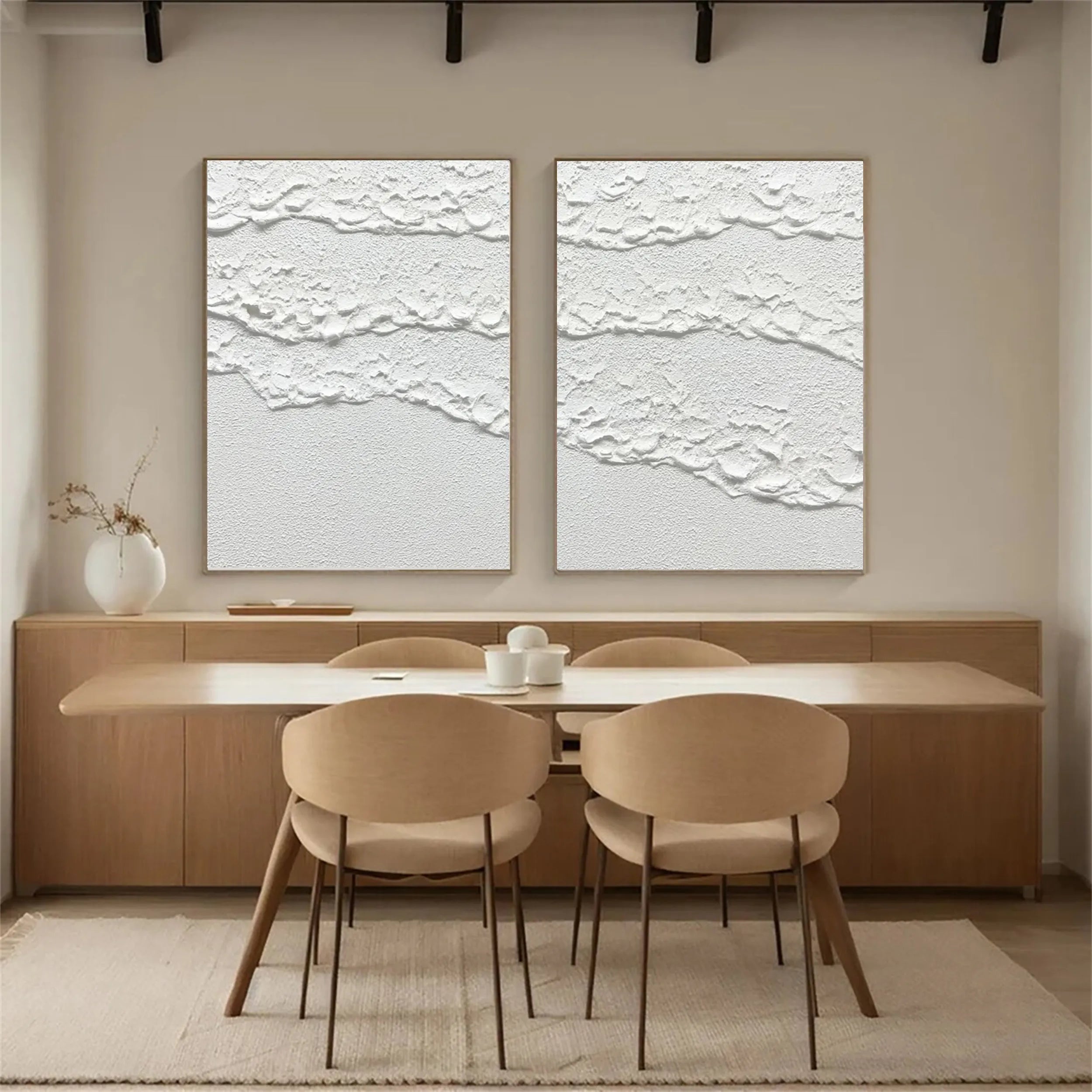 Modern White Minimalist Textured Wall Art - Set of 2 Abstract Canvas Paintings for Living Room & Bedroom Decor | MM181