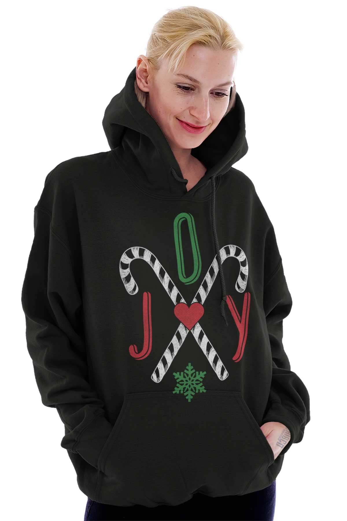 Festive Christmas Candy Cane Print Hoodie for Women - Cozy Fleece Pullover Sweatshirt with Holiday Design - Perfect for Xmas Parties, Gift Exchanges & Winter Celebrations