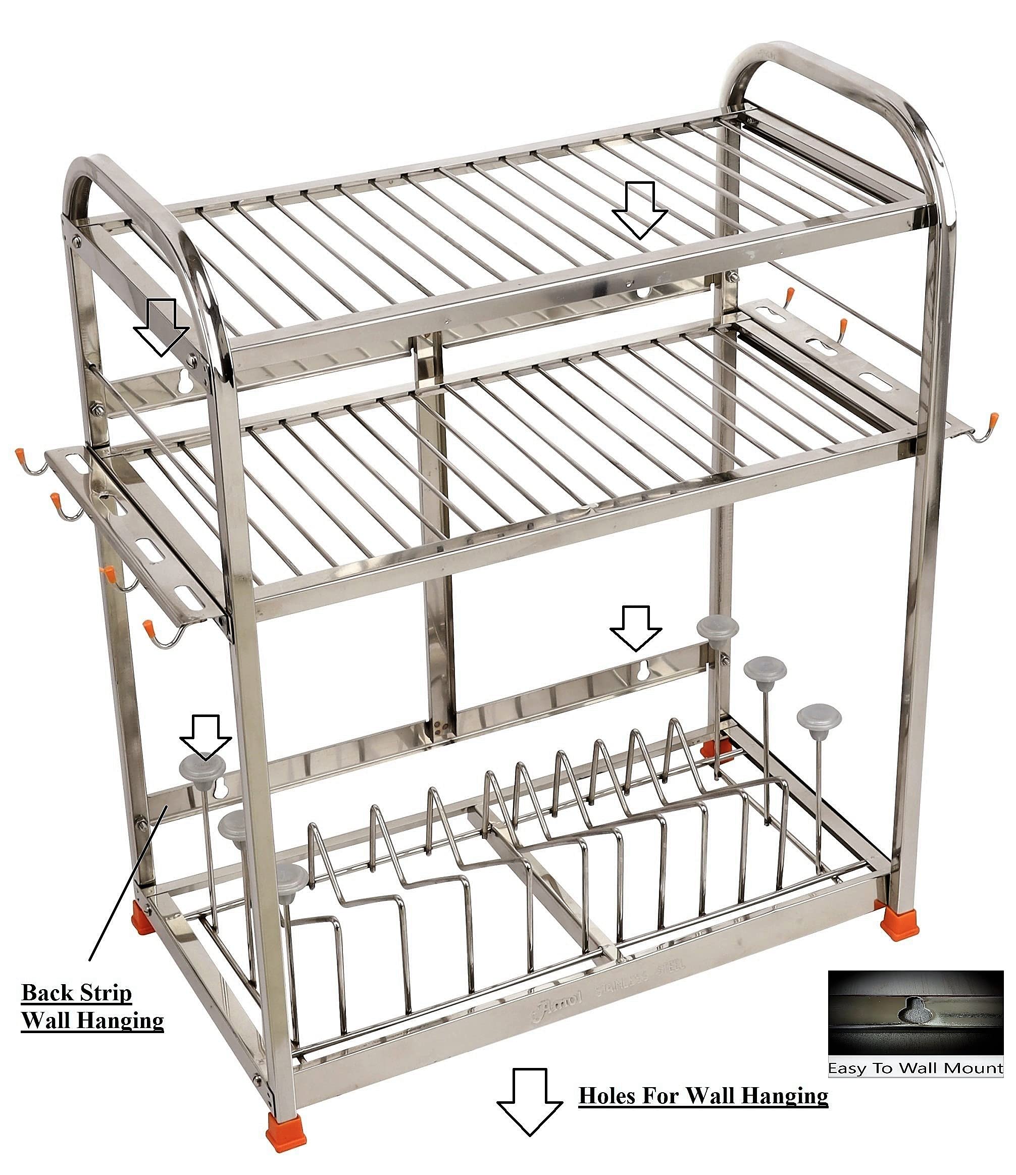 Premium Stainless Steel Dish Rack & Kitchen Organizer | AMOL® Wall Mount Utensil Stand for Drying & Storage | Perfect for Small Kitchens, Apartments & Restaurants