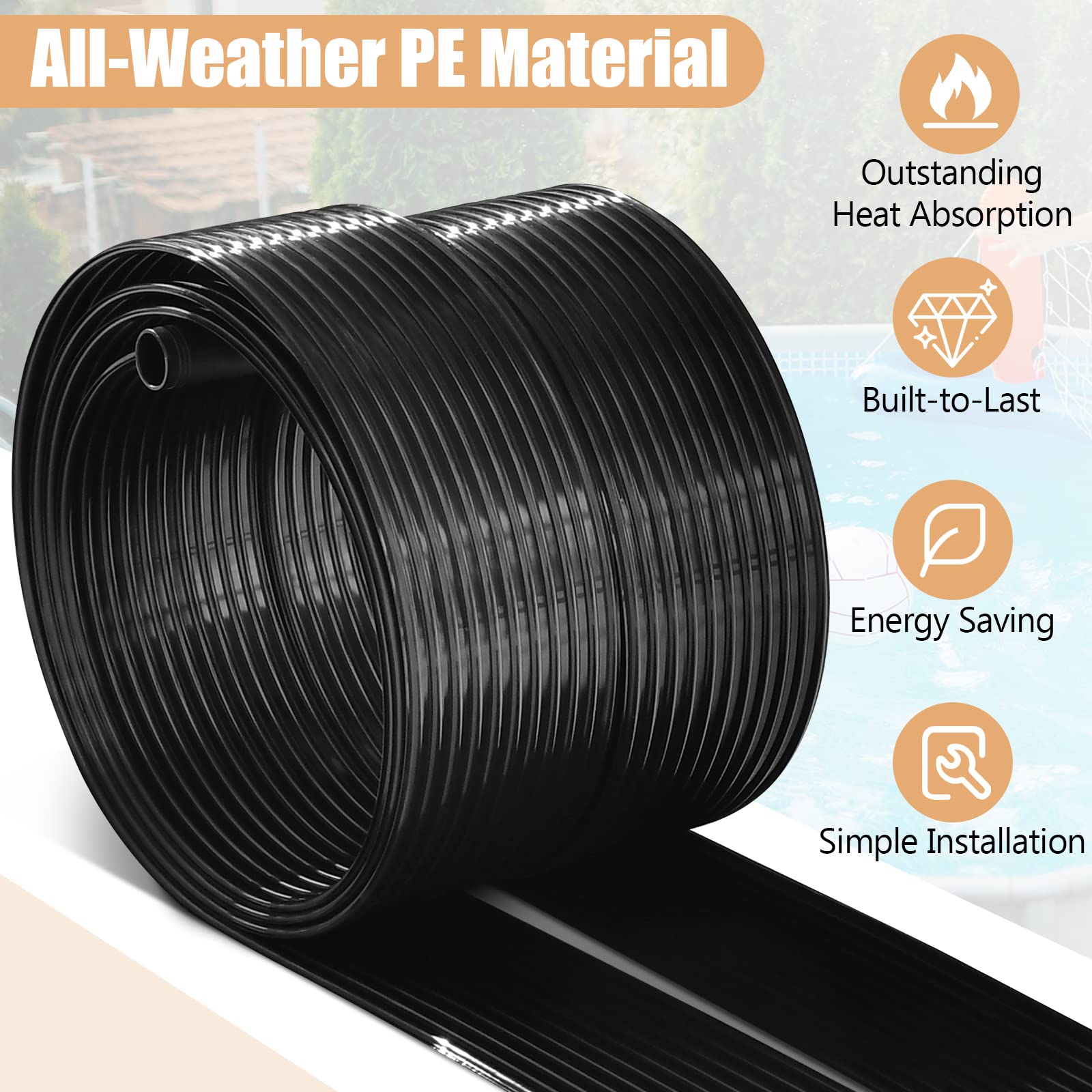 Goplus 2.5FT x 10FT Solar Pool Heater for Above Ground & Inground Pools - Weatherproof Swimming Pool Solar Panel Heating System - Perfect for Backyard, Residential & Commercial Pool Heating (2.5FT x 10FT)