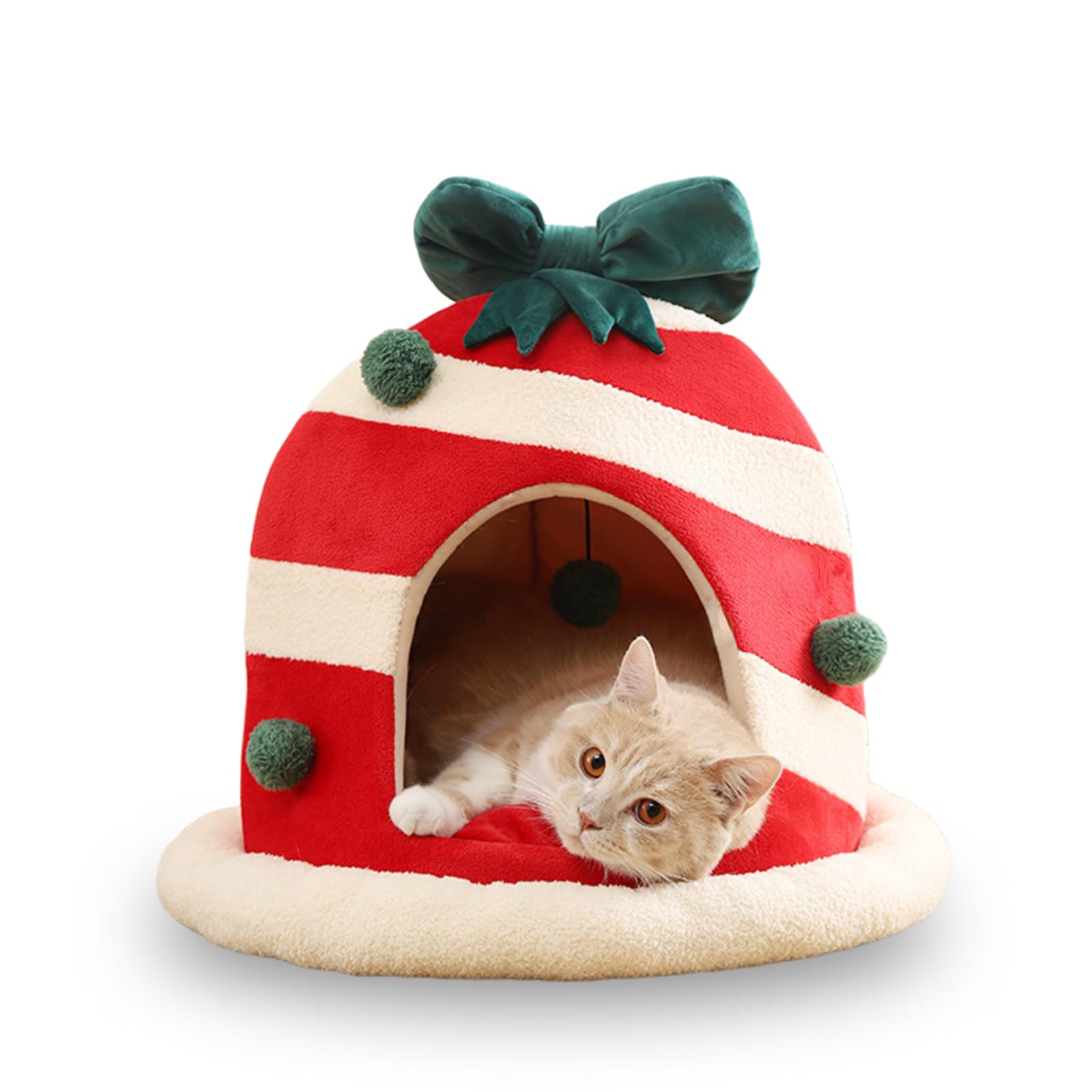 Cozy Christmas Cat Cave Bed - Warm Foldable Pet House with Washable Pillow for Indoor Cats & Small Dogs - Perfect for Holiday Comfort & Calming