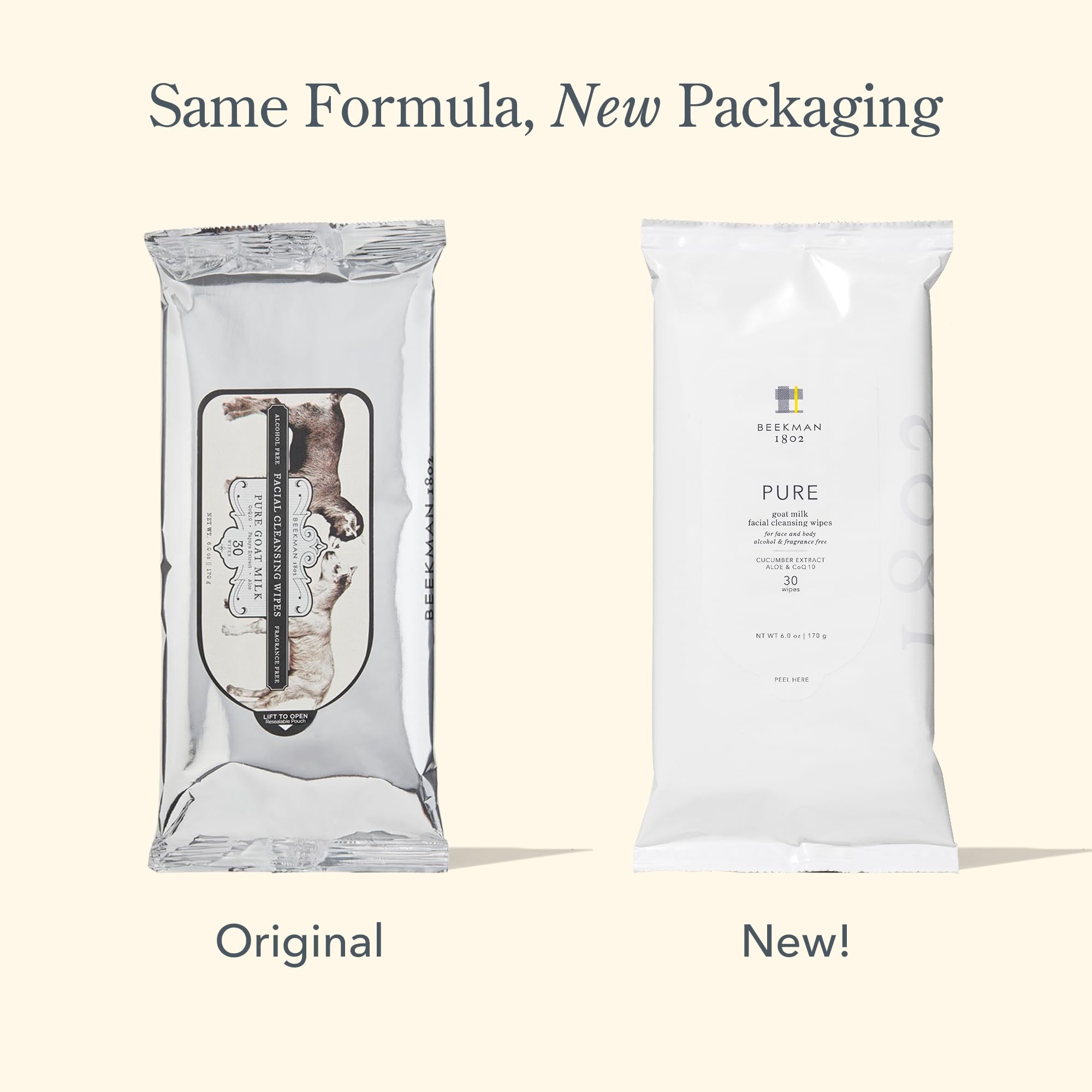 Beekman 1802 Fragrance Free & Vanilla Scented Face & Body Wipes (60 Count) - Hypoallergenic for Sensitive Skin, Cruelty Free - Perfect for Travel, Gym & On-the-Go Cleansing