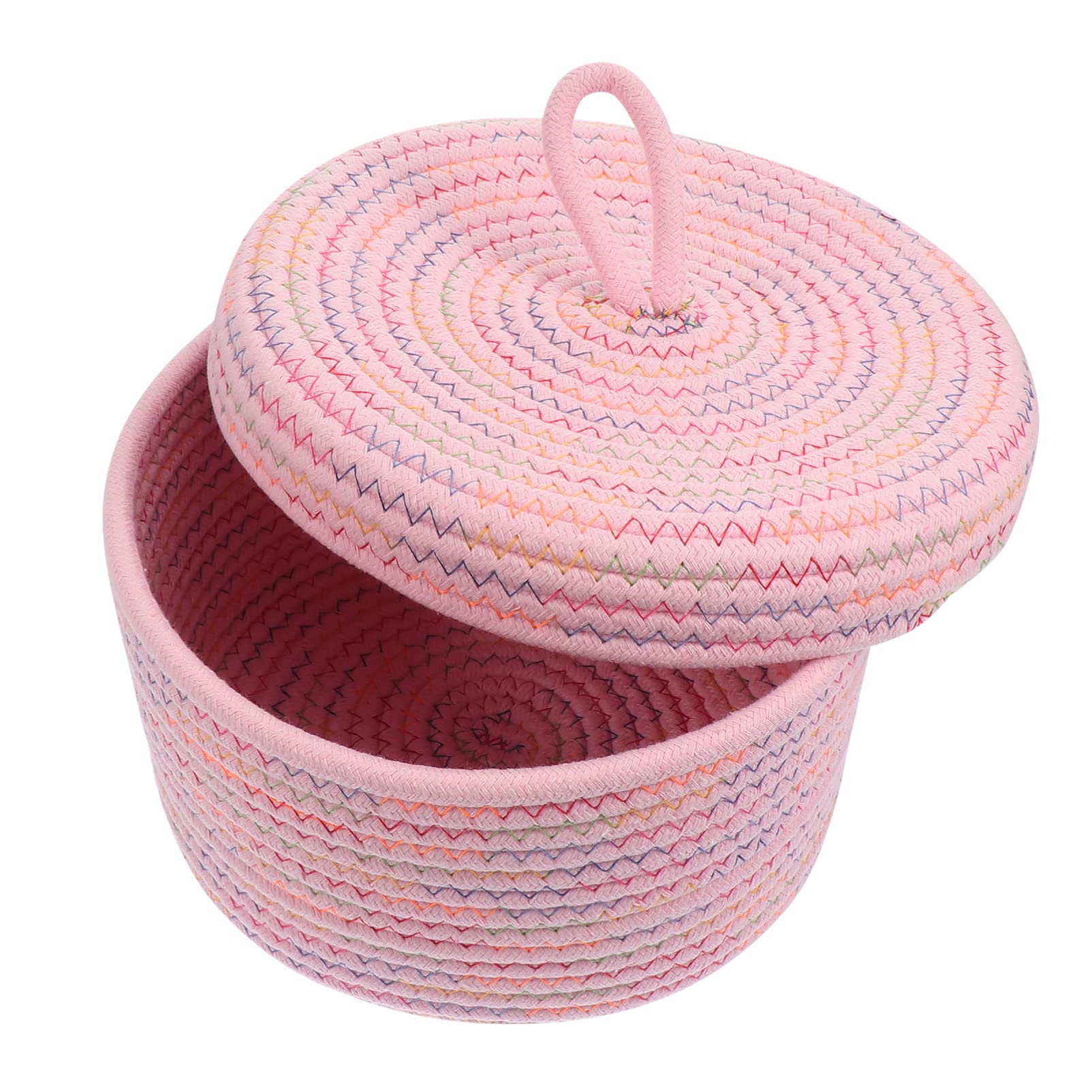 Angoily Mini Woven Basket with Lid - Cotton Rope Storage Organizer for Nursery, Toys & Keys | Home Decor