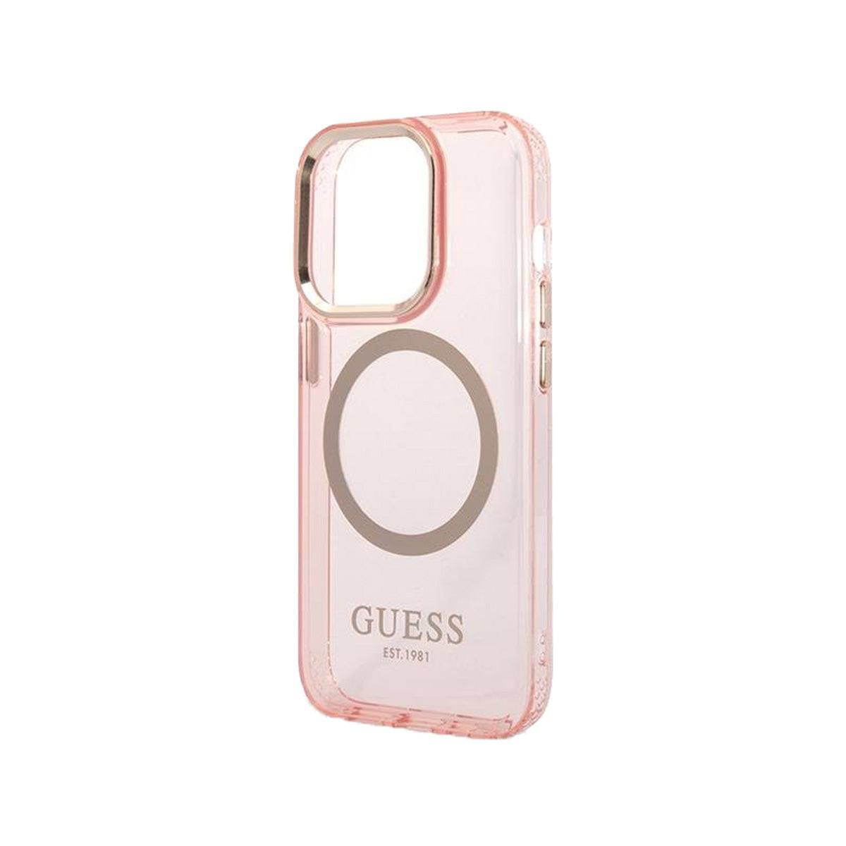 GUESS Ring Edition Translucent Black Case for iPhone 14 Pro Max - Slim Protective Phone Cover with Grip Ring Stand for Hands-Free Viewing & Selfies