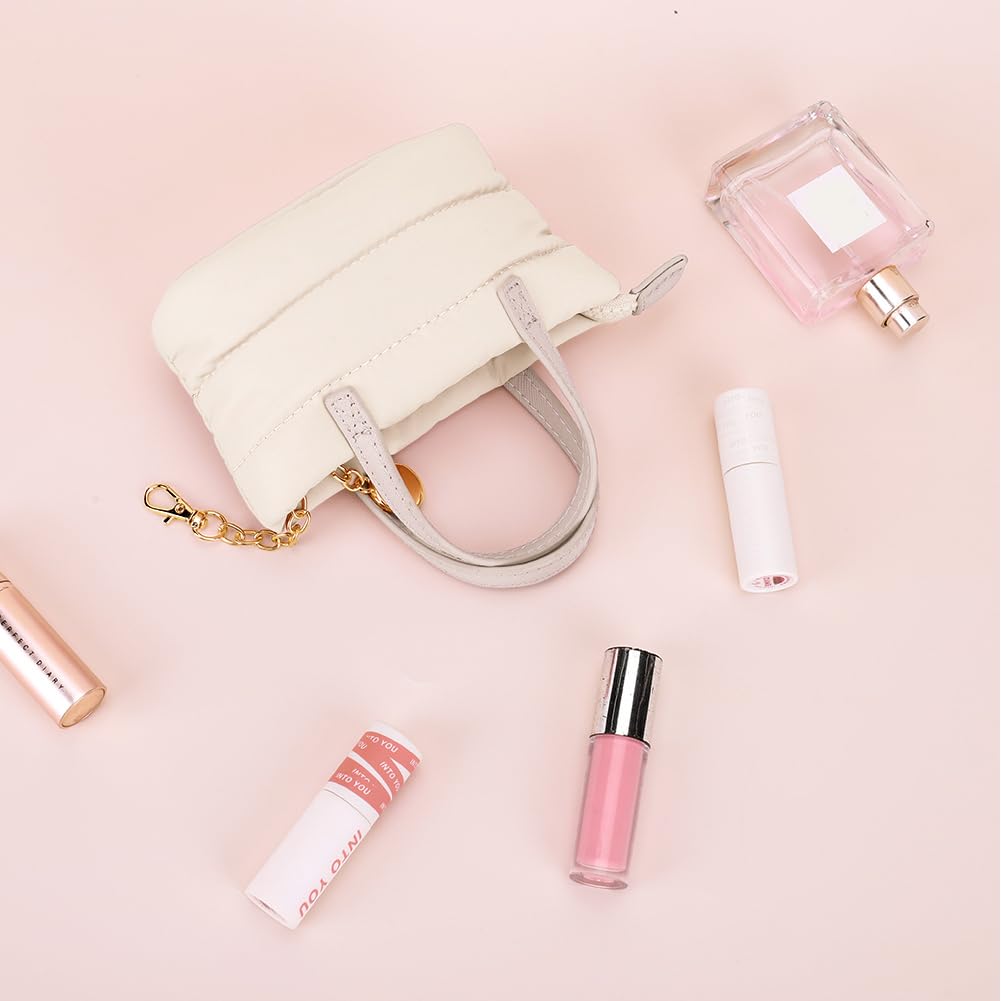 **YFGBCX Mini Makeup Bag - Puffy Cosmetic Pouch with Keychain, Cute Lipstick & Coin Purse for Travel, Gym, and Everyday Essentials | Perfect for Mini Makeup Kits & Small Accessories**