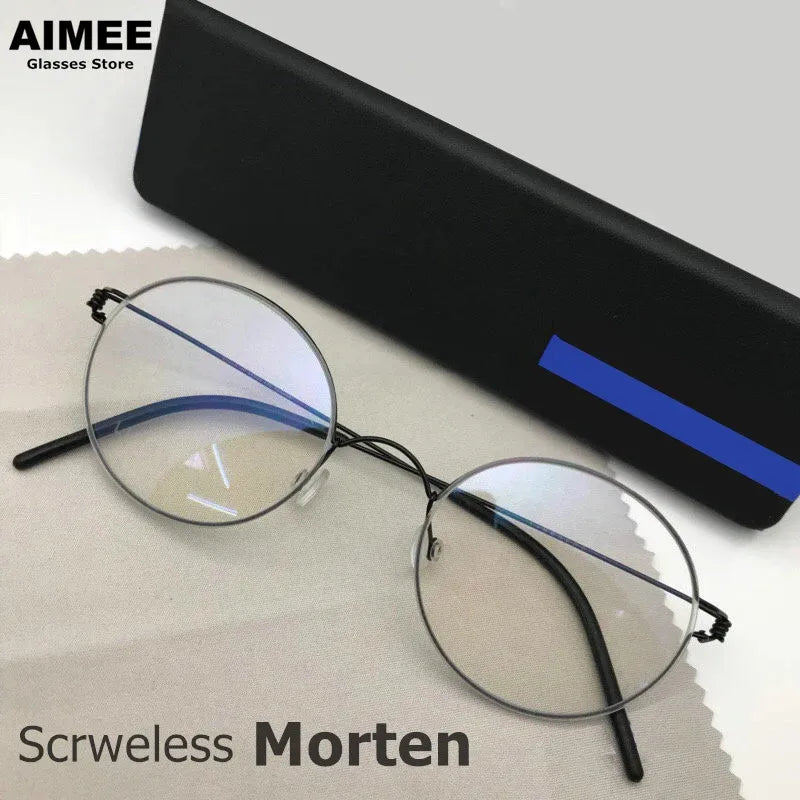 Unisex Full Rim Round Screwless Titanium Eyeglasses Frame 504520 - Lightweight Durable Glasses for Work, Reading & Everyday Wear