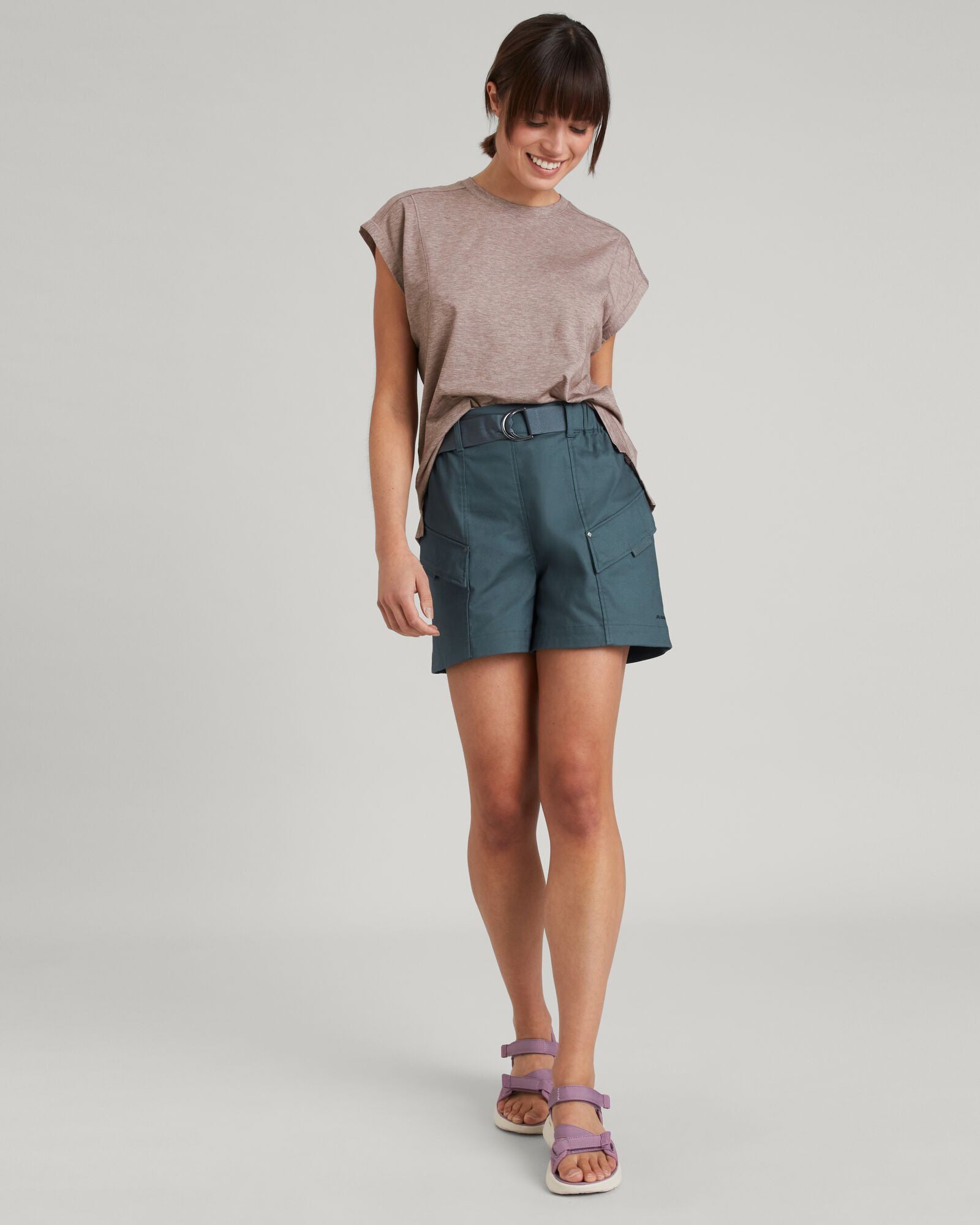 WELL.DER.NESS Women's Casual Short Sleeve T-Shirt - Soft Cotton Crew Neck Tee in Taupe | Perfect for Everyday Wear, Gym, and Outfits