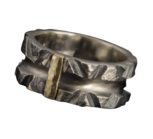 14K Gold & Silver Rustic Men's Wedding Ring - Wide Band for Men (RS-1301) | Perfect for Engagement, Anniversary & Special Occasions