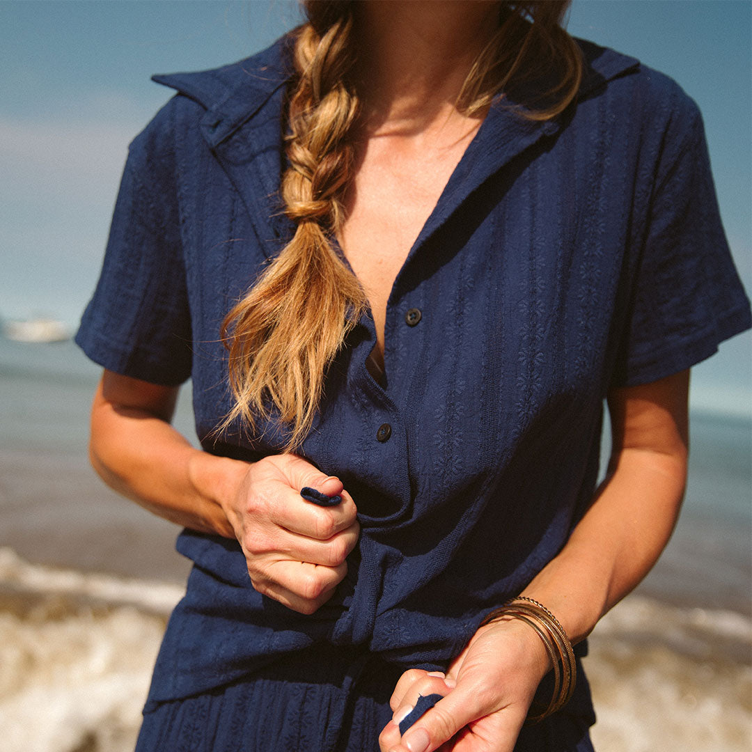 Men's Navy Cabana Shirt - Lightweight Breathable Linen Shirt for Summer Beach Vacation, Pool Party & Tropical Getaway