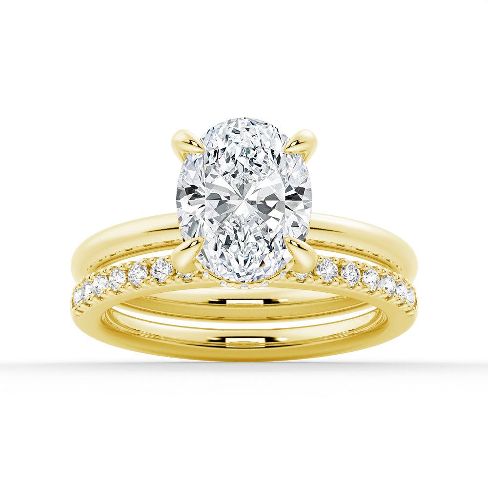 Oval Solitaire Hidden Halo Moissanite Engagement Ring Set with Matching Wedding Band - Perfect for Proposals, Anniversaries & Bridal Jewelry