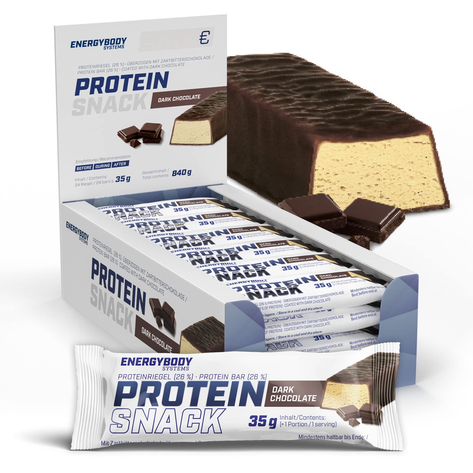 Energybody® High Protein Snack Bar - 24 Pack (35g Each) | Low Calorie (135kcal), 26% Protein with Vitamins & Carbs | Dark Chocolate Flavor | Perfect for Gym, Hiking & Weight Loss