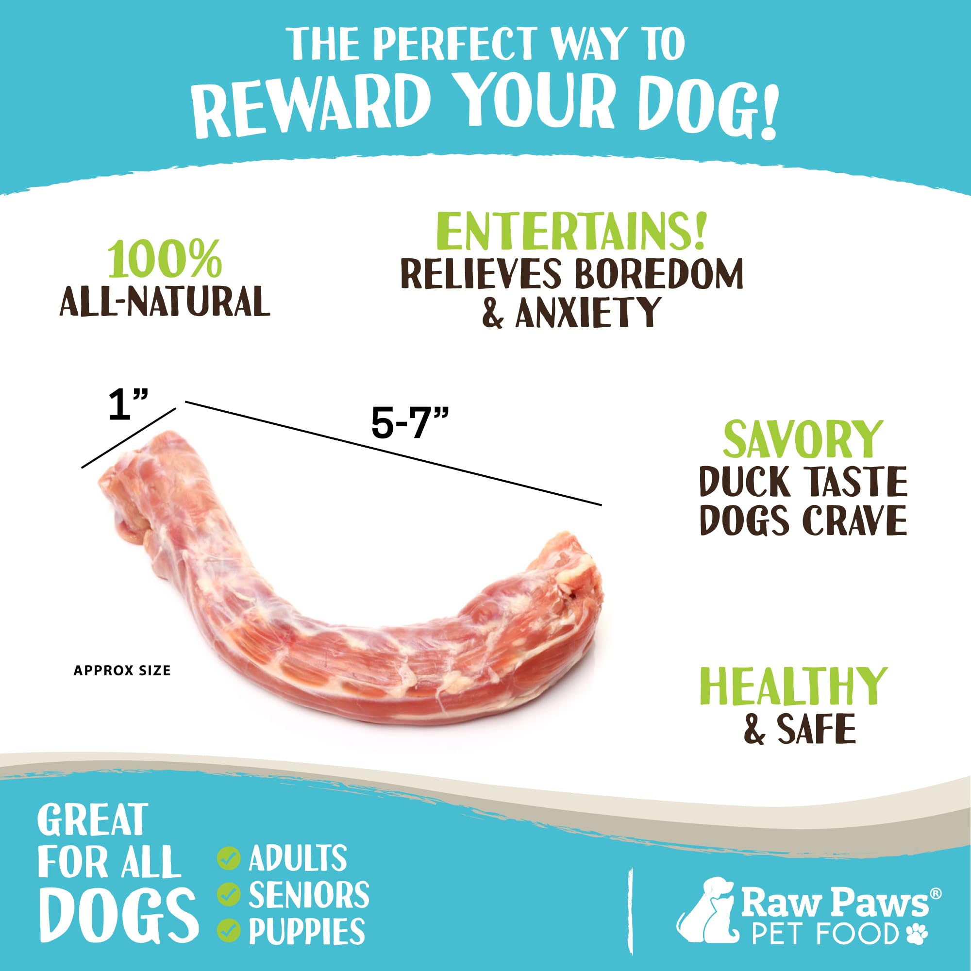 Raw Paws Frozen Raw Duck Necks for Dogs - 20 lb All-Natural Dog Chews | USA-Made Raw Dog Bones with Meat | Healthy Frozen Treats for Dental Health & Chewing | Perfect for Puppy Teething, Large Breed Chewing & Raw Diet Feeding