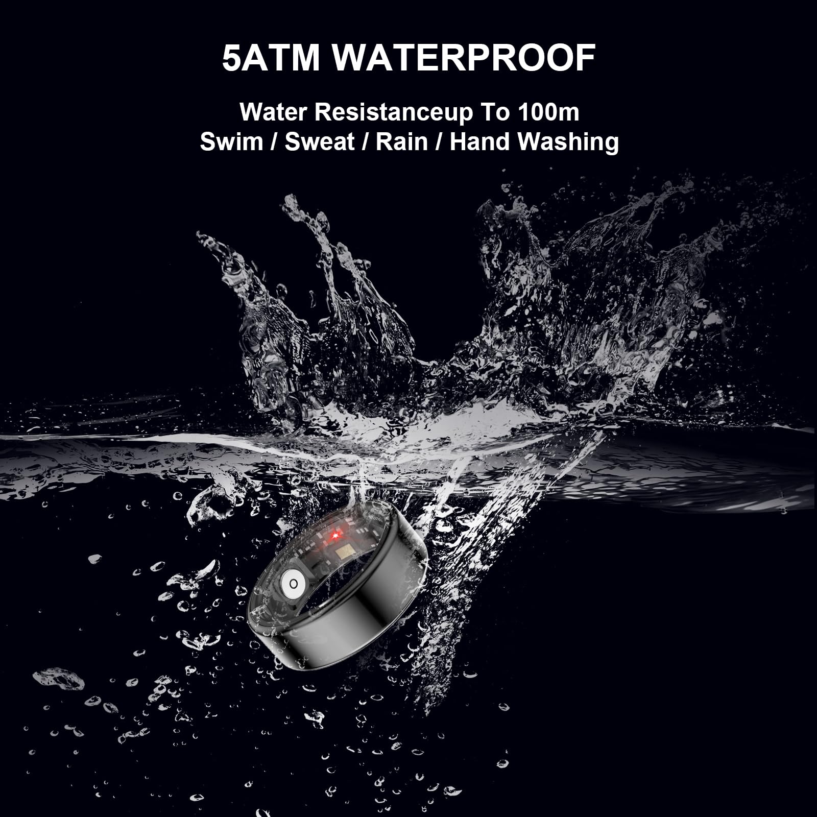 Smart Ring Health Tracker for Men & Women - Sleep Monitor, Heart Rate & Blood Oxygen Sensor - Waterproof Fitness Wearable with 8-10 Day Battery - No Subscription Needed - Size 12 Black - Perfect for Gym, Running & Daily Health Tracking