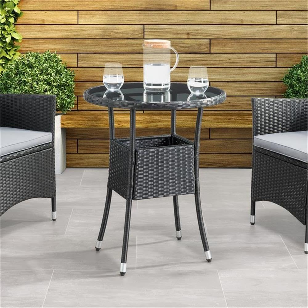 CorLiving Parksville Outdoor Bistro Table - Black Metal Patio Dining Set for Small Spaces, Garden, Balcony & Backyard Use