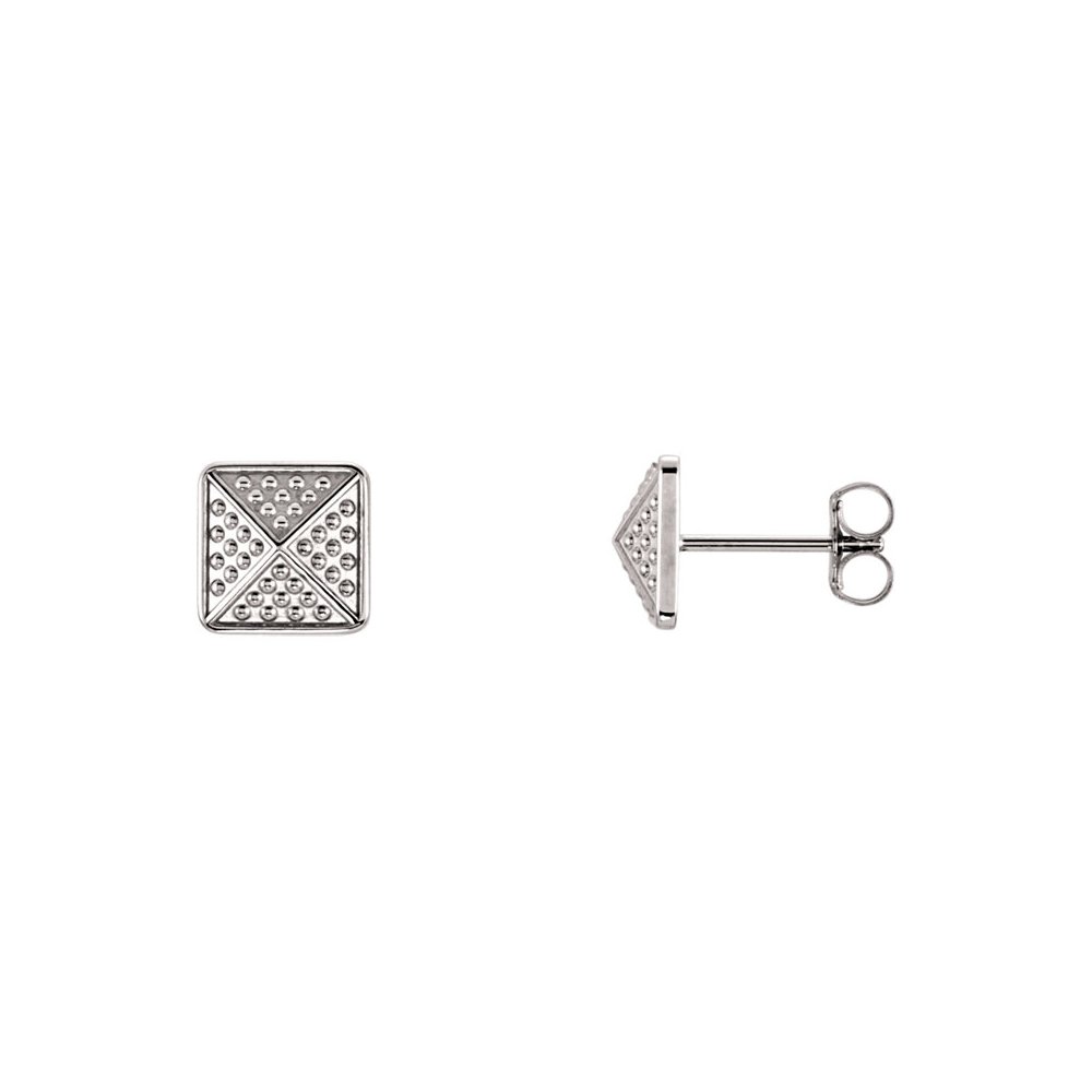 The Black Bow 8mm Textured Square Pyramid Stud Earrings in 14k White Gold for Elegant Evening Wear