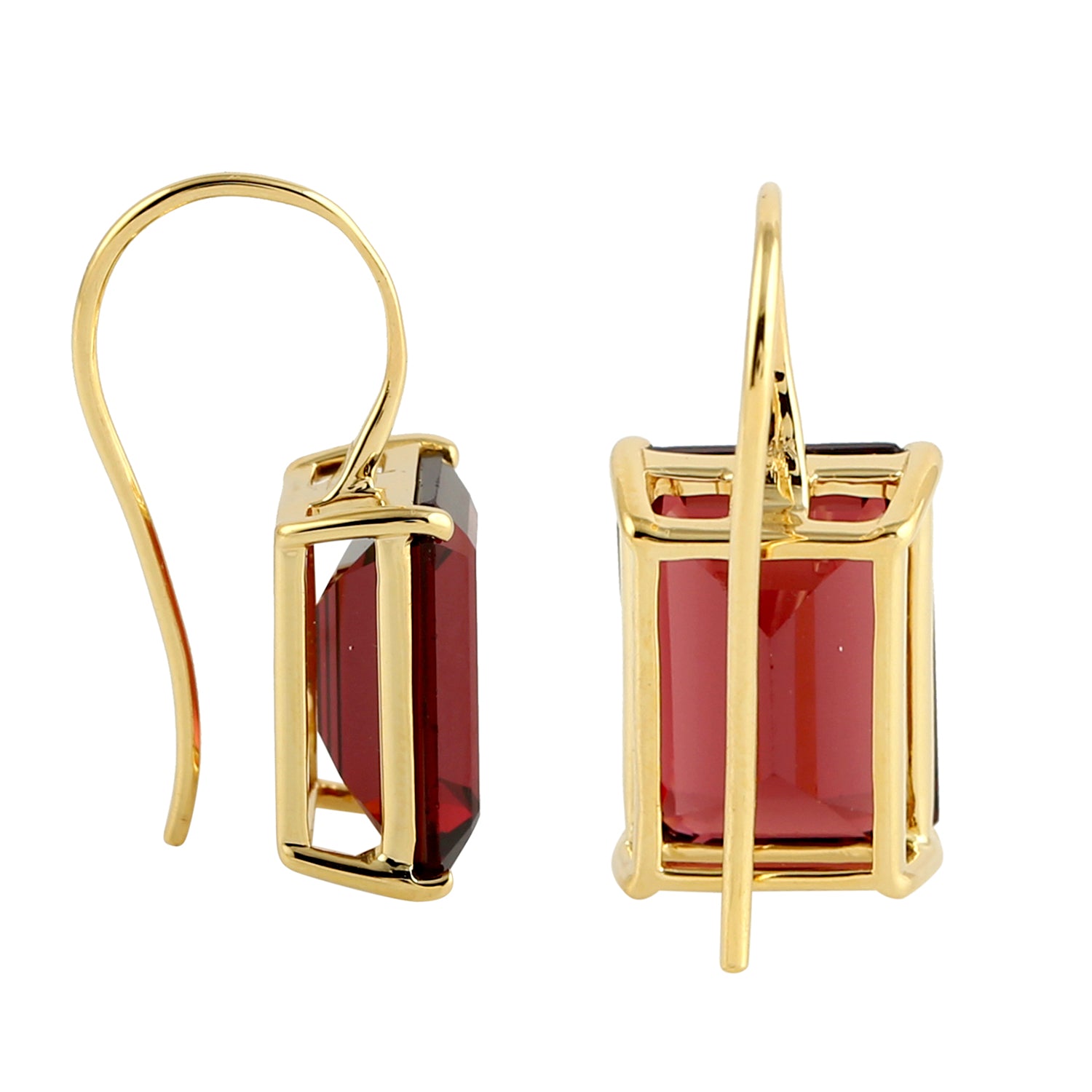 14K Yellow Gold Emerald Cut Garnet Gemstone Ear Hook Earrings – Elegant Dangling Earrings for Weddings, Parties & Special Occasions