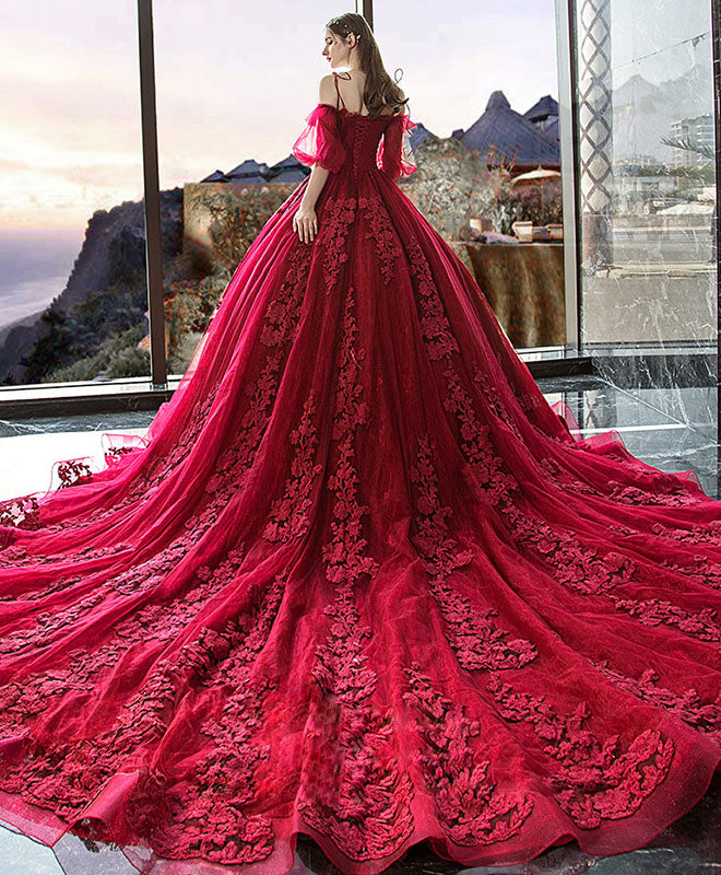 Elegant Burgundy Sweetheart Neckline Tulle Lace Long Evening Gown for Women - Perfect for Prom, Wedding Guest, and Formal Events
