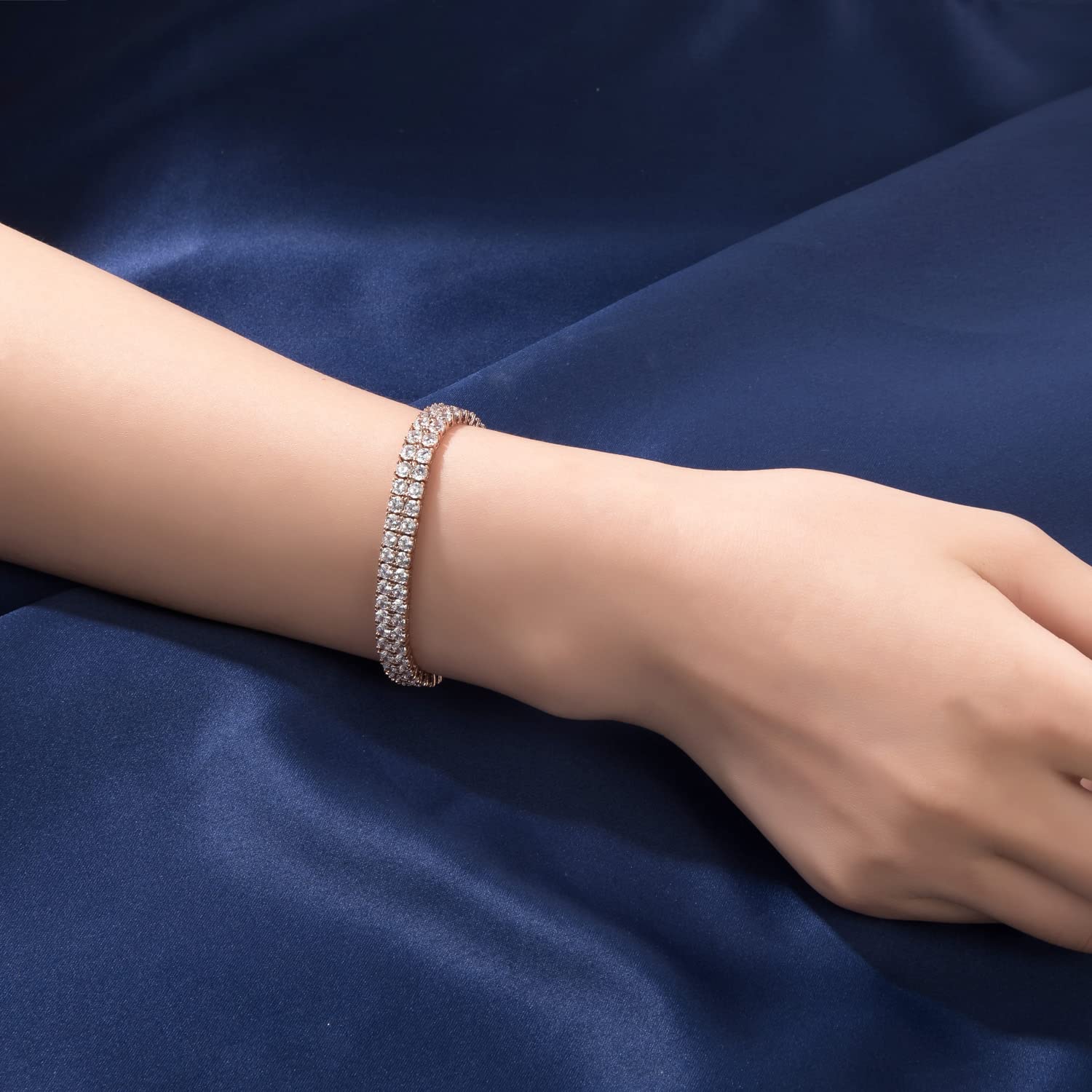 SHKA 2 Rows Tennis Bracelet 18K Gold Plated Women's Bracelet with Sparkling Cubic Zirconia - Elegant Jewelry for Weddings, Parties & Special Occasions