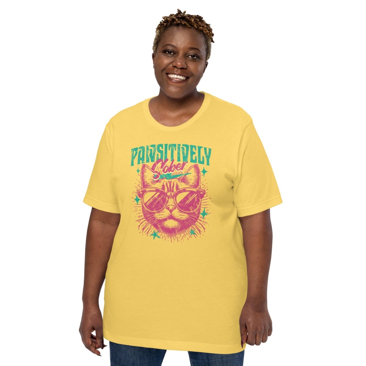 Pawsitively Sober T-Shirt - Funny Cat Sobriety Tee for Recovery & AA Meetings | Celebrate Clean Living with Cute Cat Design