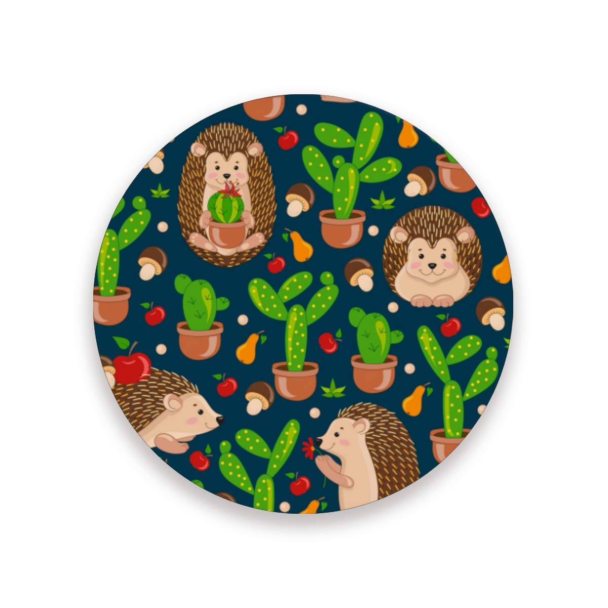 Absorbent Ceramic Drink Coasters - Cute Cartoon Hedgehog Design, Heat Resistant & Cork Base - Funny Home Decor for Coffee, Wine & Beer - Perfect Housewarming Gift for New Homeowners