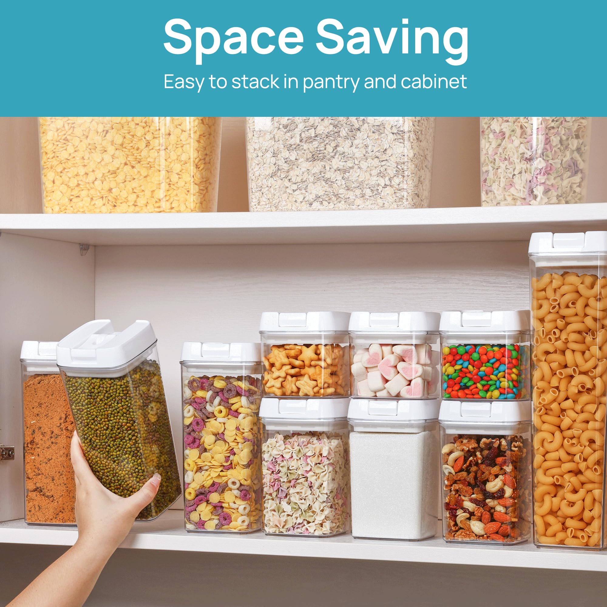 Vtopmart 7-Piece Airtight Food Storage Containers Set - BPA Free Plastic Kitchen Canisters with Locking Lids for Cereal, Flour, Sugar & Dry Goods - Pantry Organization with 24 Labels (White) - Perfect for Meal Prep, Baking Supplies & Bulk Food Storage