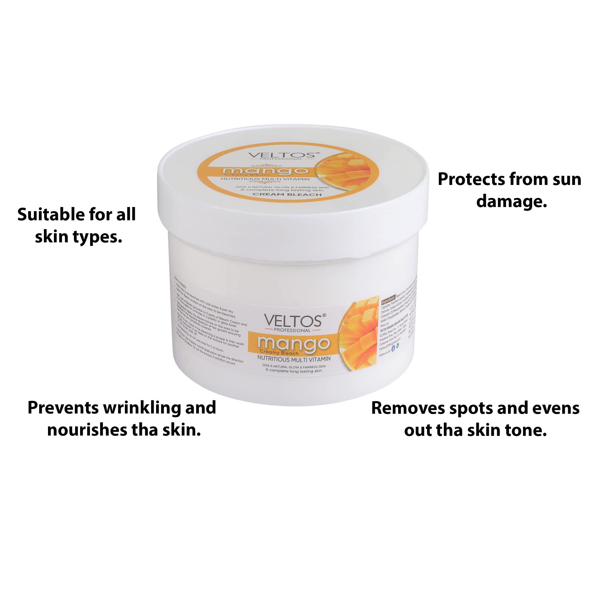 VELTOS Mango Multi Vitamins Nutritious Bleach Cream - Skin Brightening & Glowing Treatment for Men & Women - Perfect for Daily Skincare & Special Occasion Prep