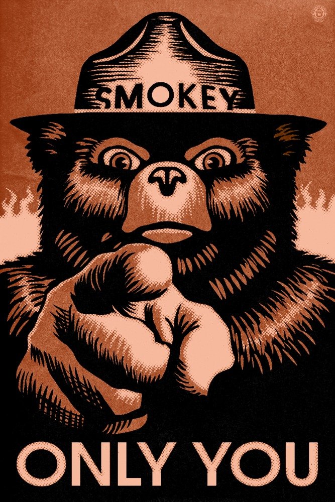 Smokey Bear 'Only You' Halftone Red 77993 - Signed 24x36 Art Print Poster for Wall Decor | Vintage Forest Fire Prevention Collectible for Home, Office & Cabin Decor