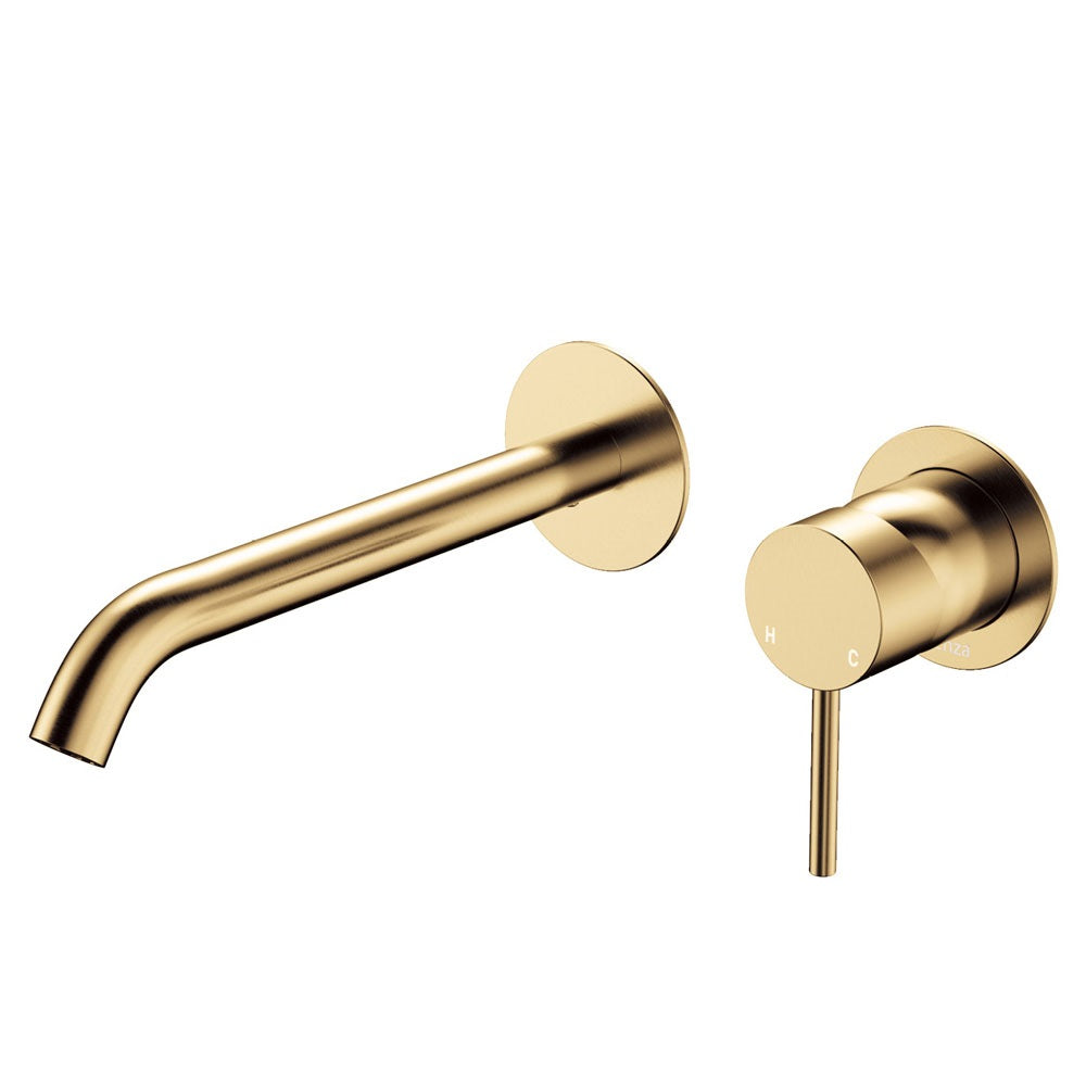 Fienza Kaya D228104UB 200 Basin and Bath Wall Mixer Faucet with Round Plate Dress Kit in Urban Brass Finish - Perfect for Modern Bathroom and Vanity Renovations