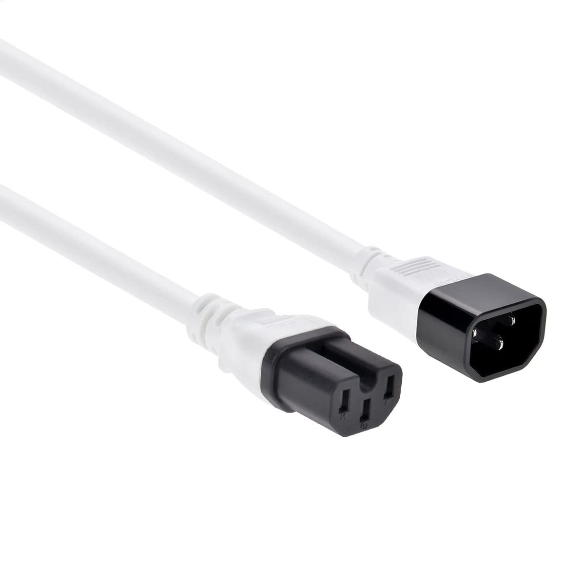 Heavy Duty 3ft Extension Cord - IEC 320 C14 to C15 Power Cable, 15A 125V 14AWG SJT, 20-Pack White AC Power Cord for Servers, Data Centers & Home Electronics