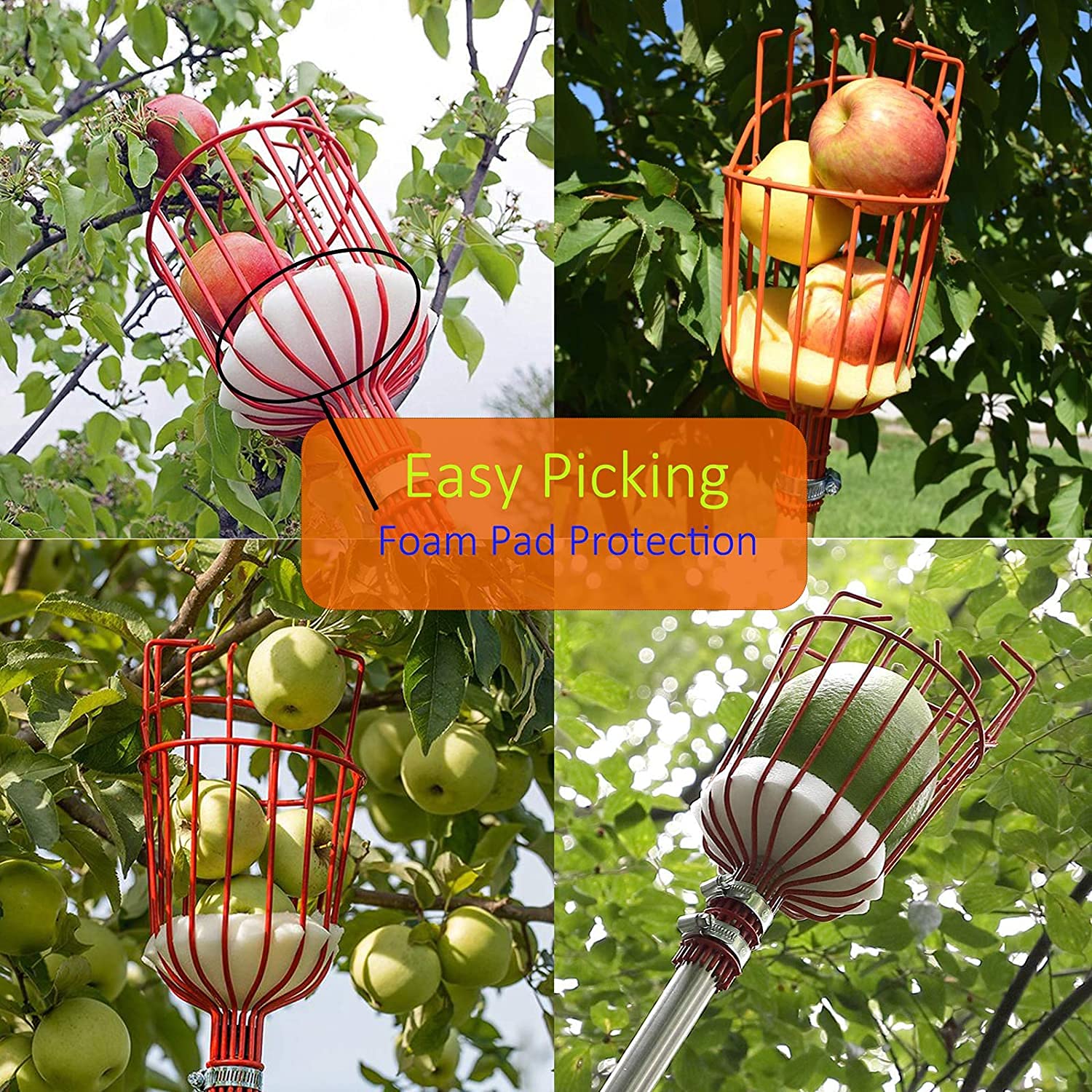 HOSKO 10FT Lightweight Stainless Steel Adjustable Fruit Picker with Twist-on Basket - Perfect for Harvesting Apples, Pears, Lemons, Mangoes, Guavas, Oranges & Avocados - Ideal for Home Garden, Orchard and Farm Use